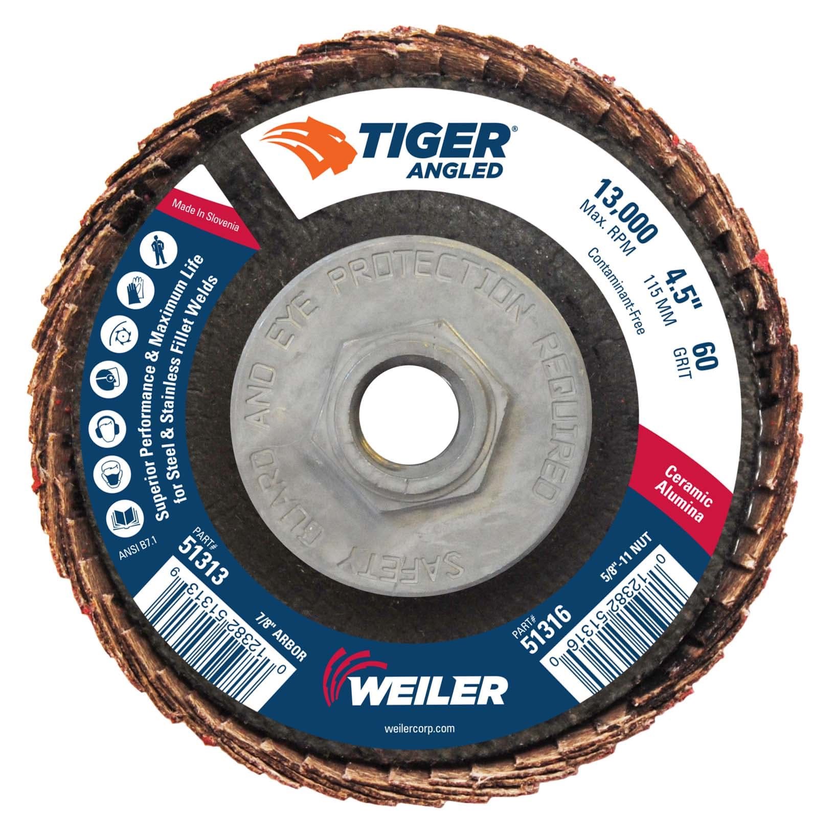 Picture of 4-1/2" Tiger Angled (Radial) Ceramic Flap Disc 60C 5/8-11 Nut