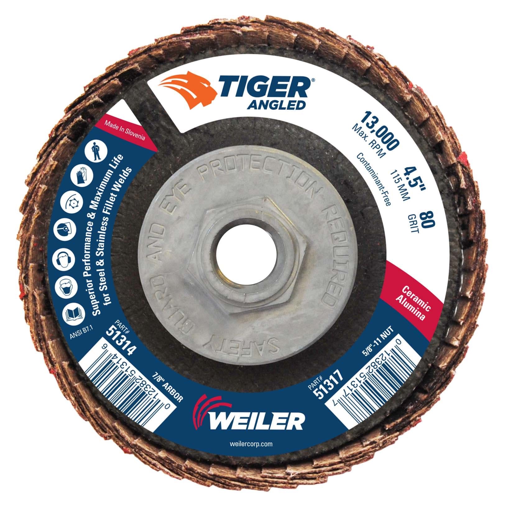 Picture of 4-1/2" Tiger Angled (Radial) Ceramic Flap Disc 80C 5/8-11 Nut