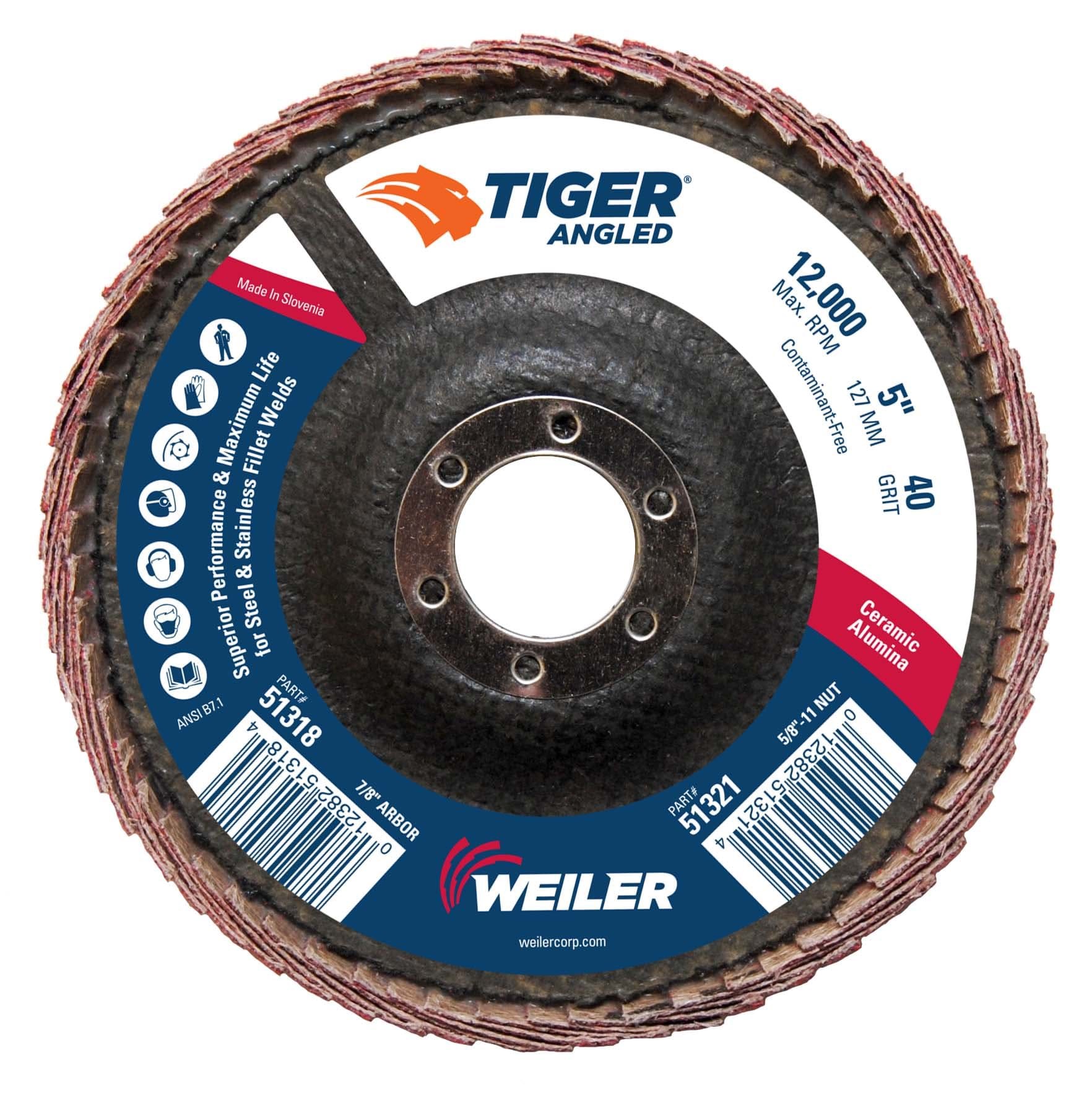 Picture of 5" Tiger Angled (Radial) Ceramic Flap Disc 40C 7/8 Arbor Hole