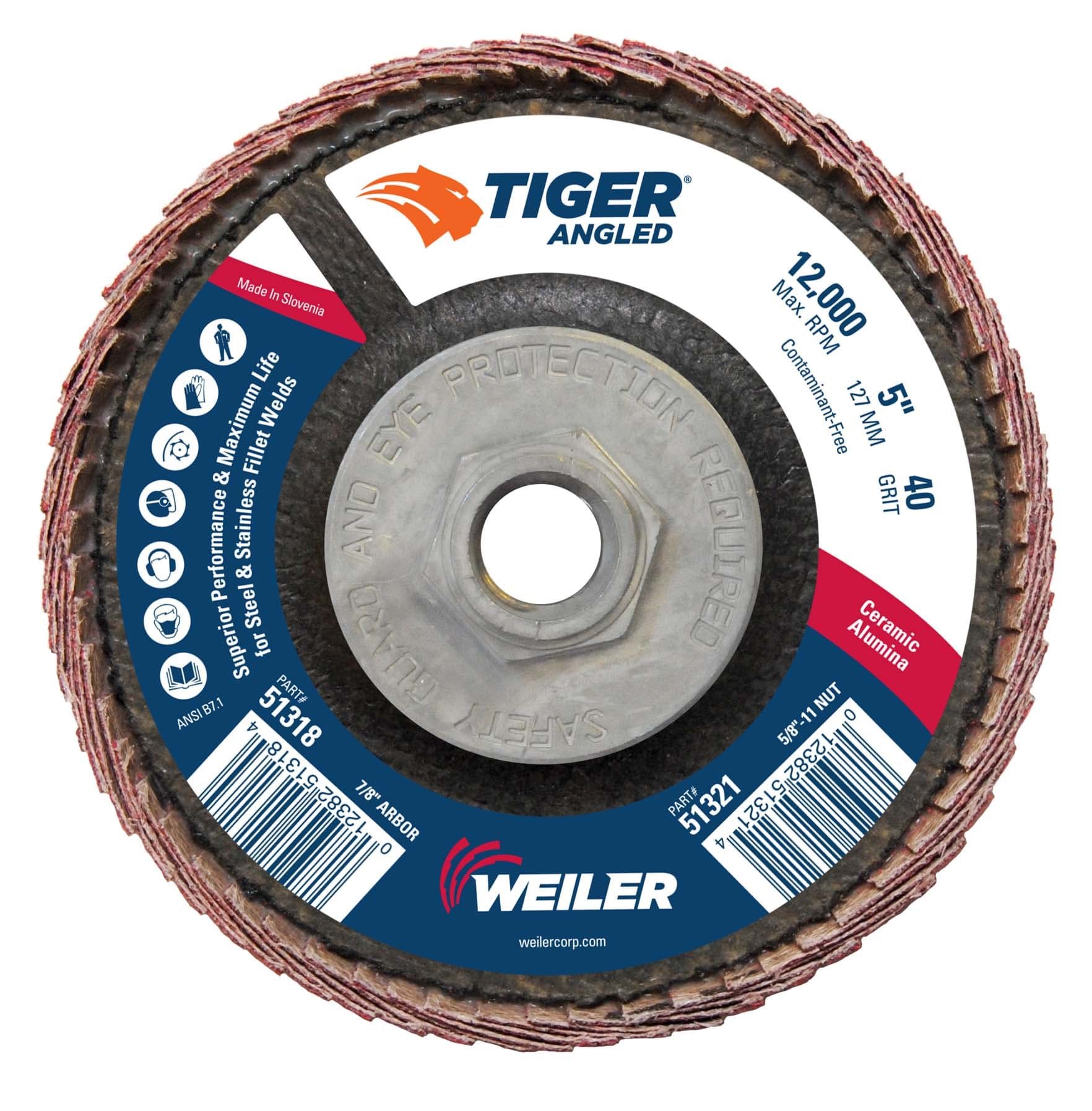 Picture of 5" Tiger Angled (Radial) Ceramic Flap Disc 40C 5/8-11 Nut