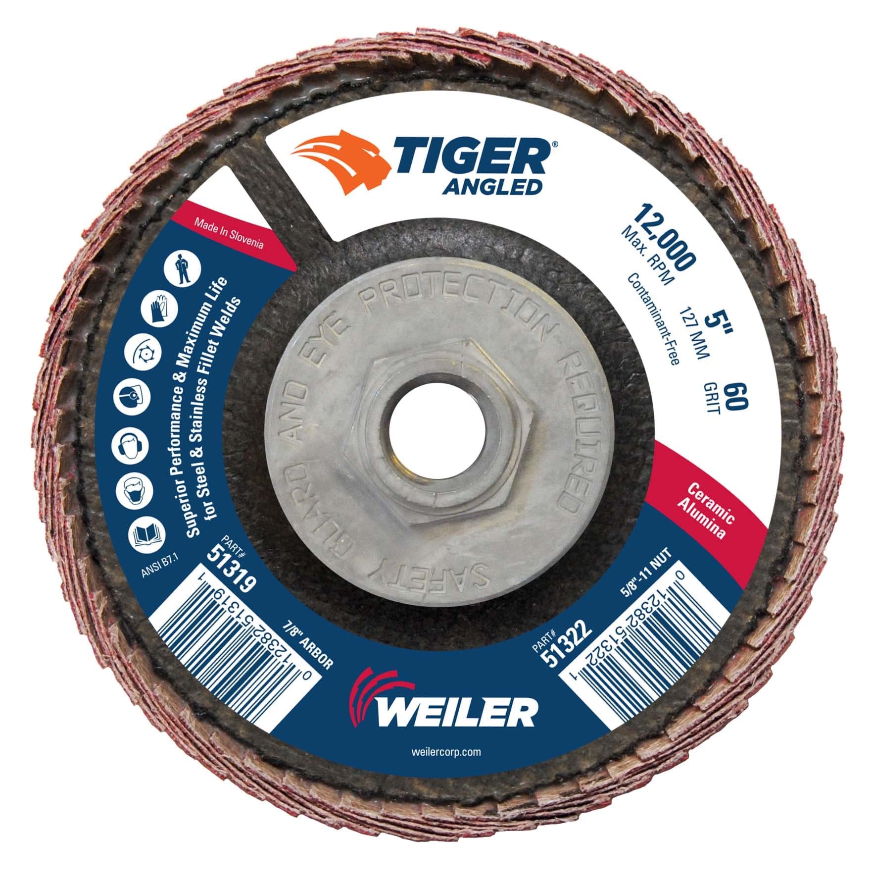 Picture of 5" Tiger Angled (Radial) Ceramic Flap Disc 60C 5/8-11 Nut