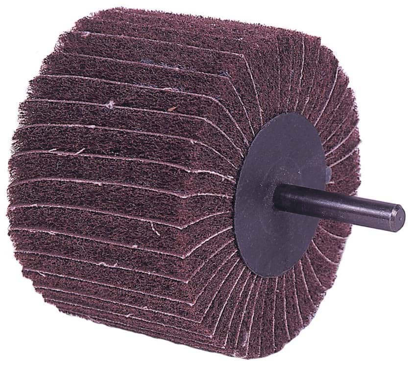 Picture of 3" x 2" Non-Woven Stem-Mounted Interleaf Flap Wheel, 180AO, 1/4" Stem