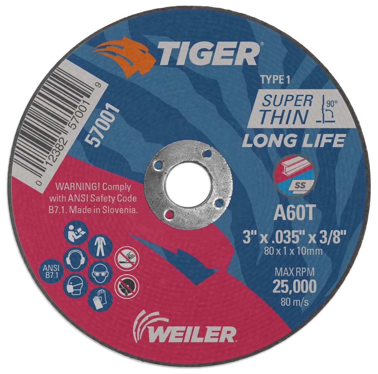Picture of 3" x .035" TIGER AO Type 1 Cutting Wheel, A60T, 3/8" Arbor Hole