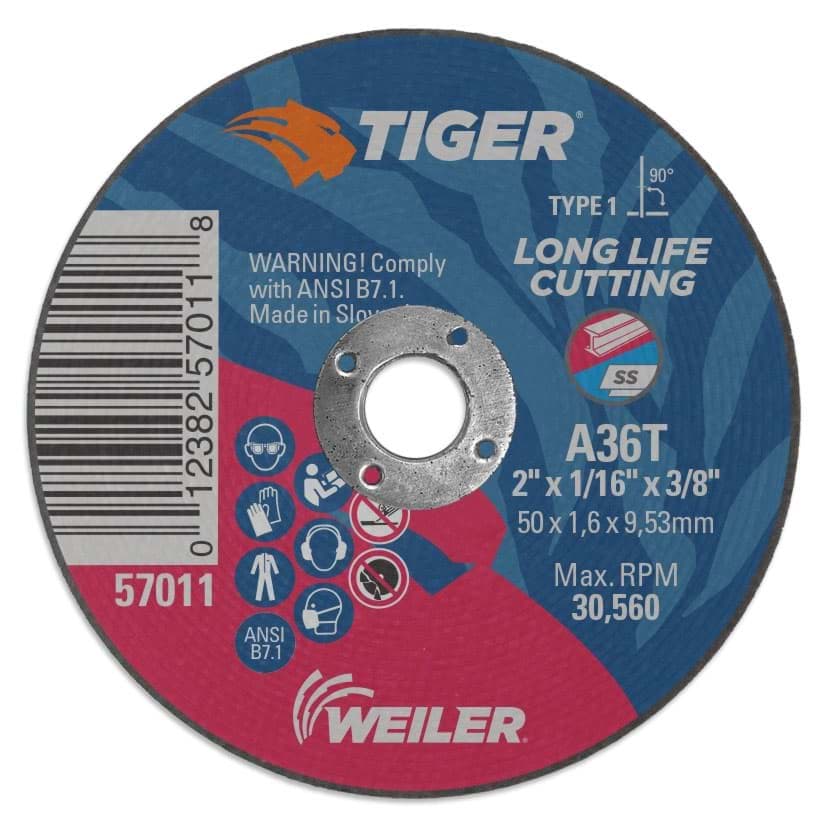 Picture of 2" x 1/16" TIGER AO Type 1 Cutting Wheel, A36T, 3/8" Arbor Hole