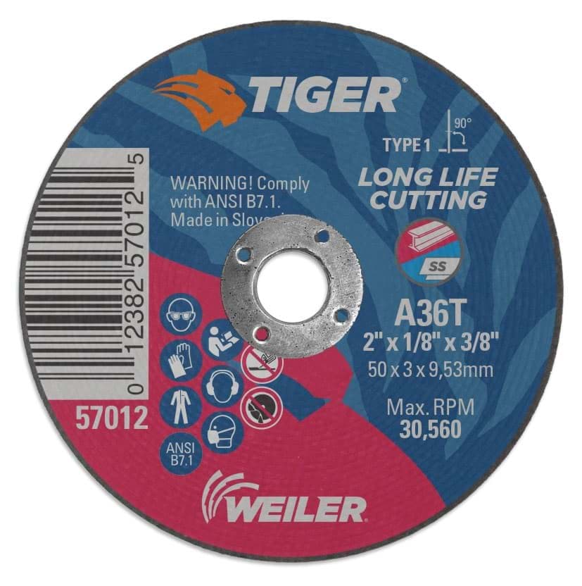 Picture of 2" x 1/8" TIGER AO Type 1 Cutting Wheel, A36S, 3/8" Arbor Hole