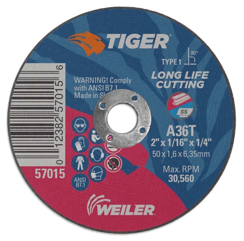 Picture of 2" x 1/16" TIGER AO Type 1 Cutting Wheel, A36T, 1/4" Arbor Hole