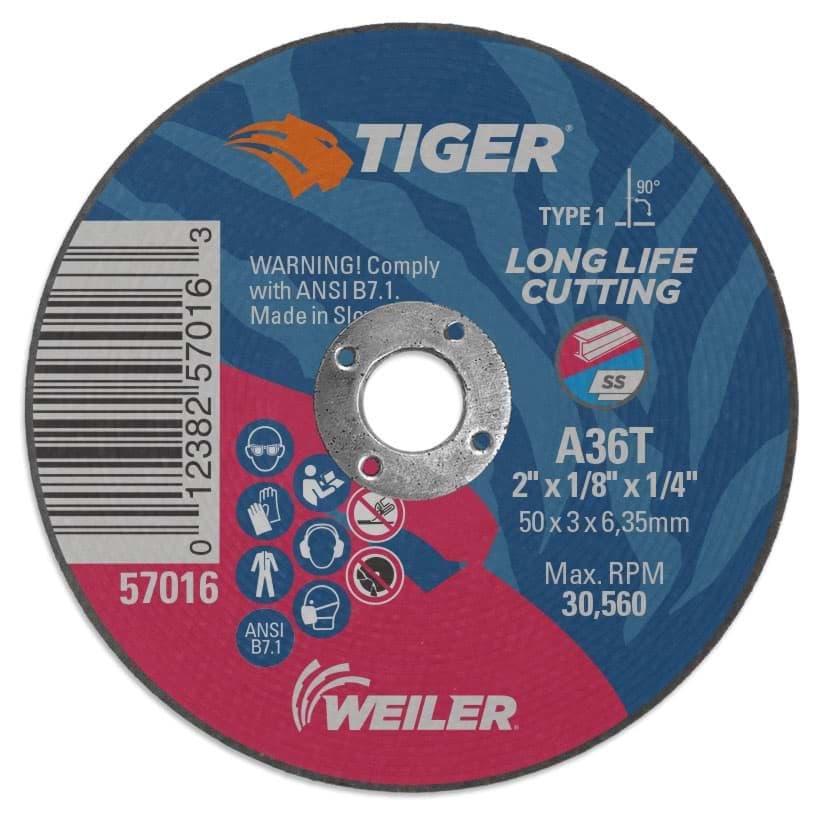 Picture of 2" x 1/8" TIGER AO Type 1 Cutting Wheel, A36S, 1/4" Arbor Hole
