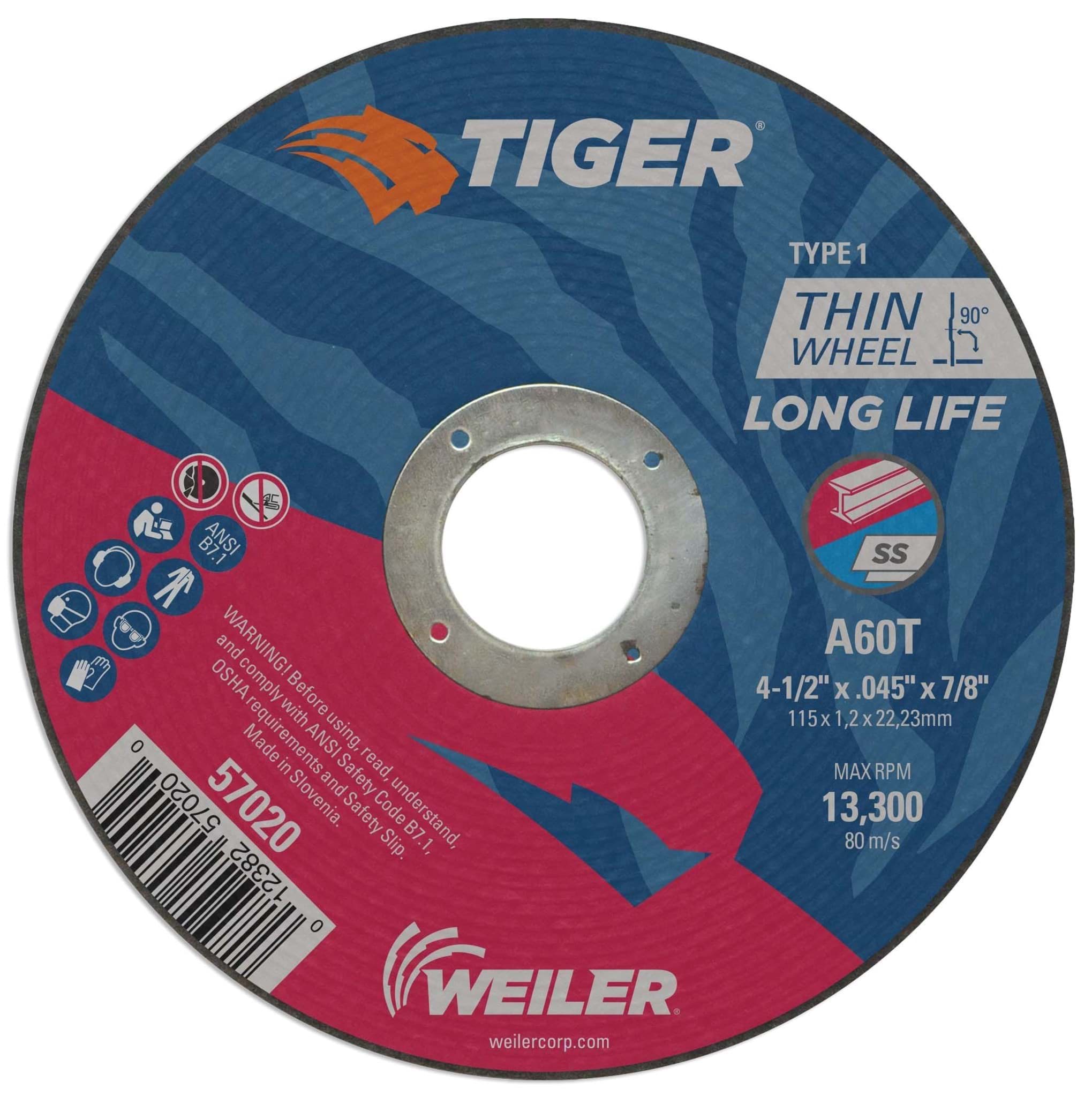 Picture of 4-1/2" x .045" TIGER AO Type 1 Cutting Wheel, A60T, 7/8" Arbor Hole