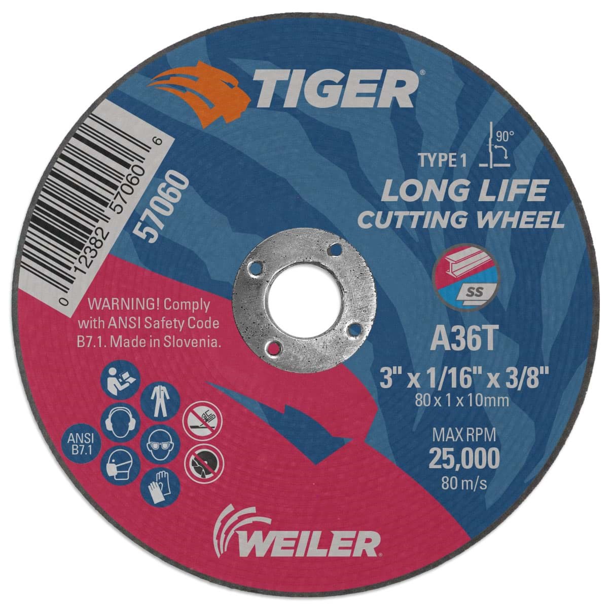 Picture of 3" x 1/16" TIGER AO Type 1 Cutting Wheel, A36T, 3/8" Arbor Hole
