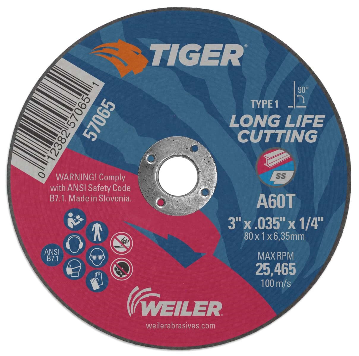 Picture of 3" x .035" TIGER AO Type 1 Cutting Wheel, A60T, 1/4" Arbor Hole