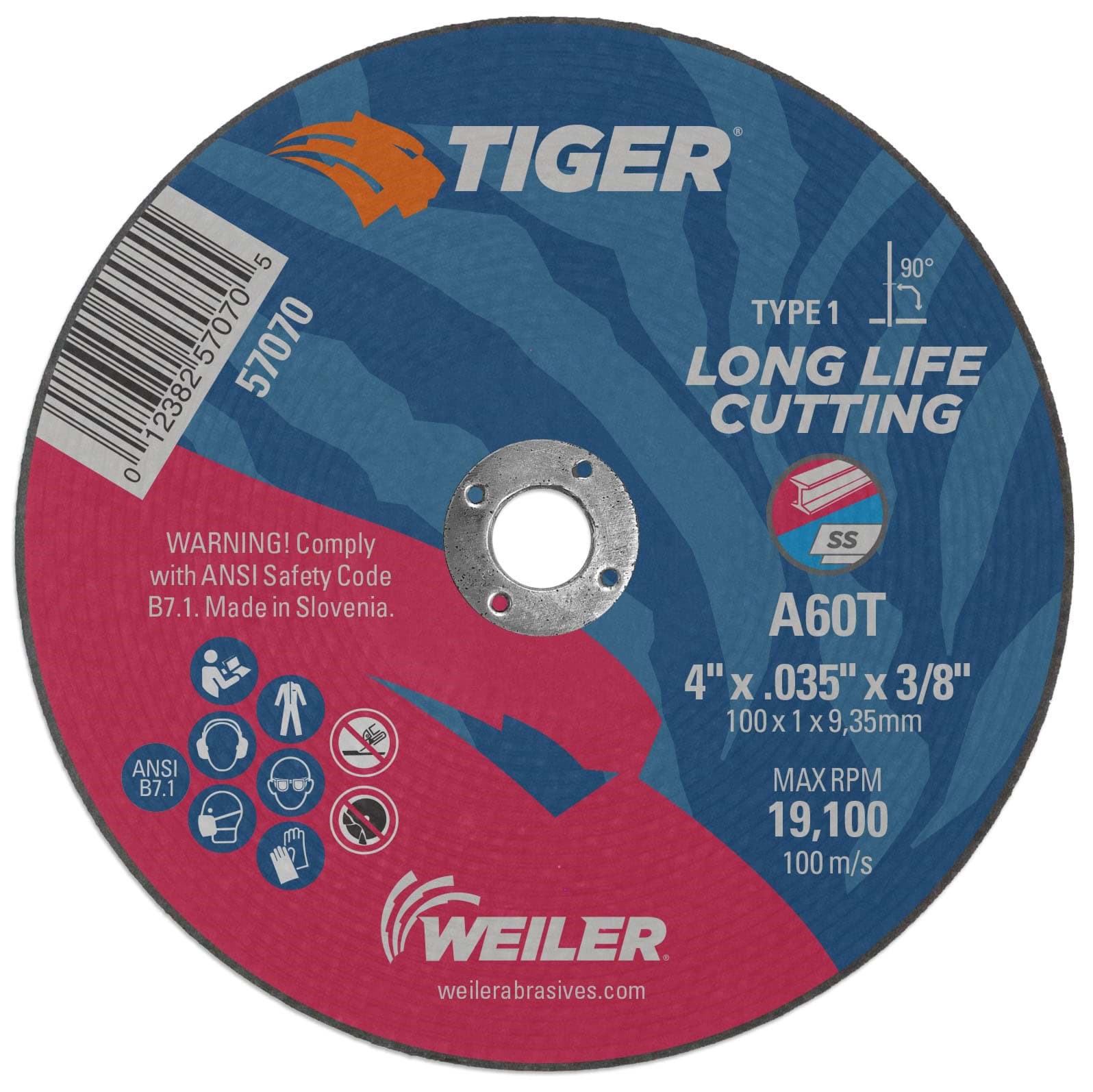 Picture of 4" x .035" TIGER AO Type 1 Cutting Wheel, A60T, 3/8" Arbor Hole