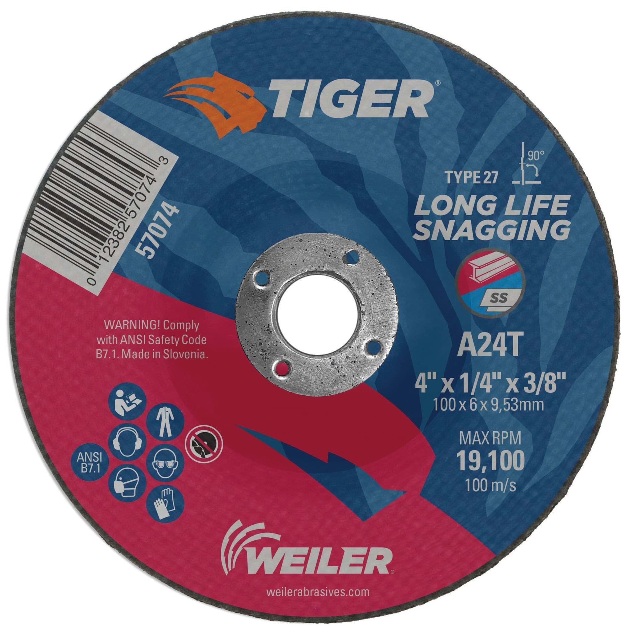 Picture of 4" x 1/4" TIGER AO Type 27 Grinding Wheel, A24T, 3/8" Arbor Hole