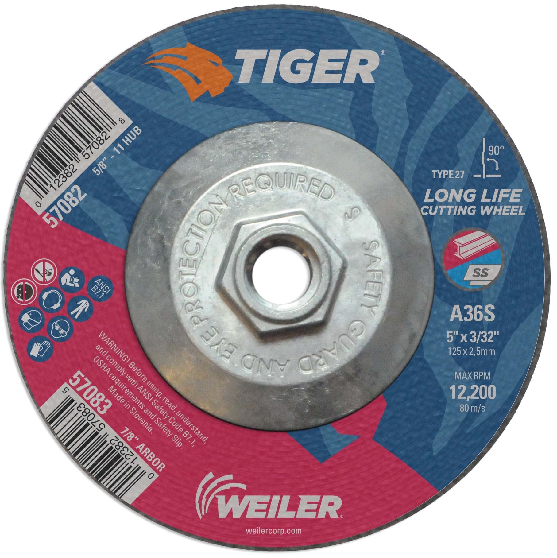 Picture of 5" x 3/32" TIGER AO Type 27 Cutting Wheel, A60T, 5/8"-11 Nut