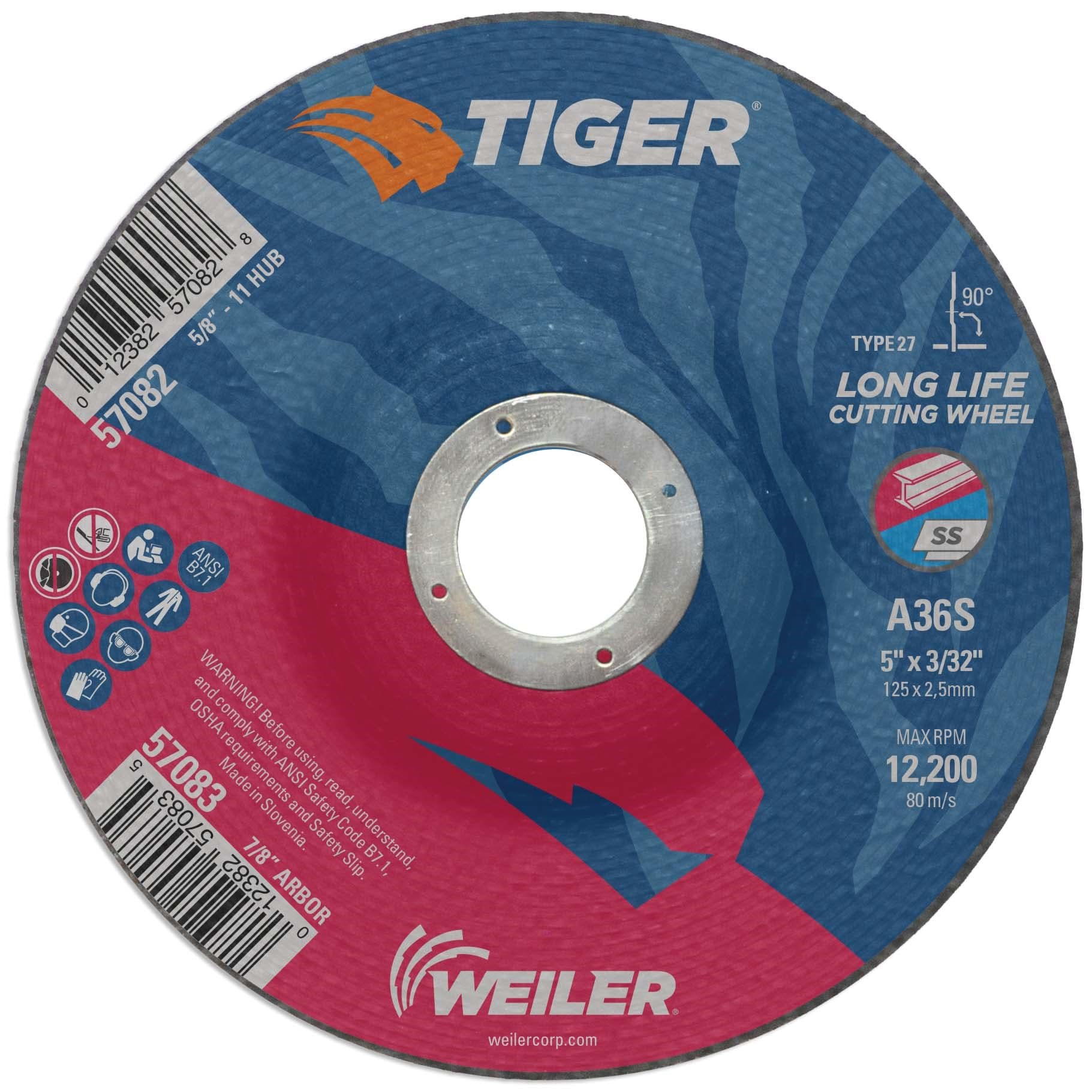 Picture of 5" x 3/32" TIGER AO Type 27 Cutting Wheel, A60T, 7/8" Arbor Hole