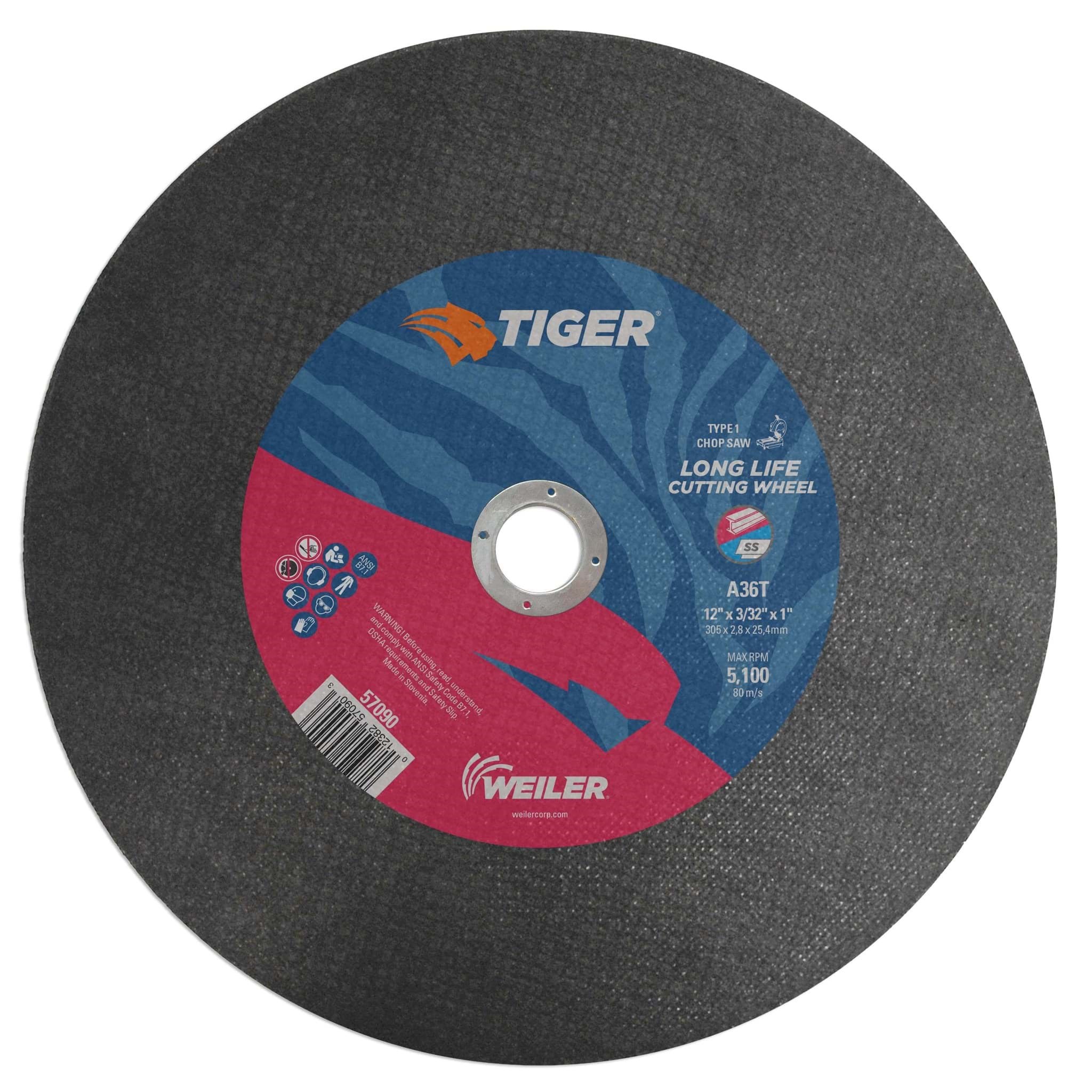 Picture of 12" x 3/32" TIGER AO Type 1 Large Cutting Wheel, A36T, 1" A.H, Chop Saw