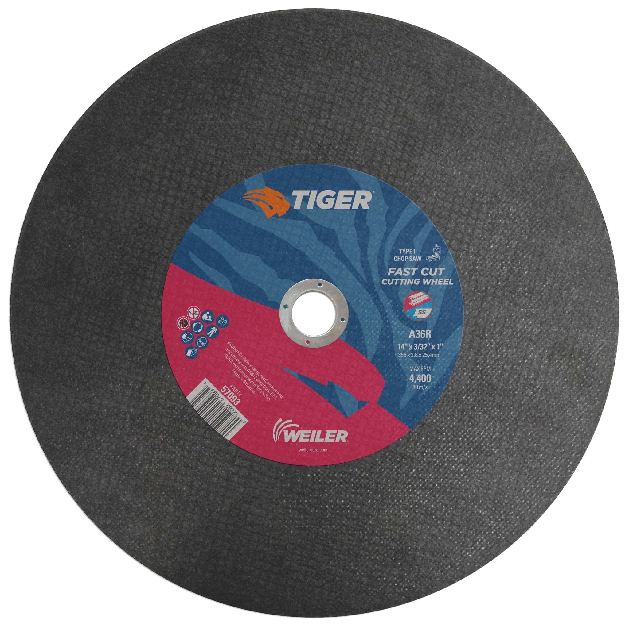 Picture of 14" x 3/32" TIGER AO Type 1 Large Cutting Wheel, A36R, 1" A.H, Chop Saw