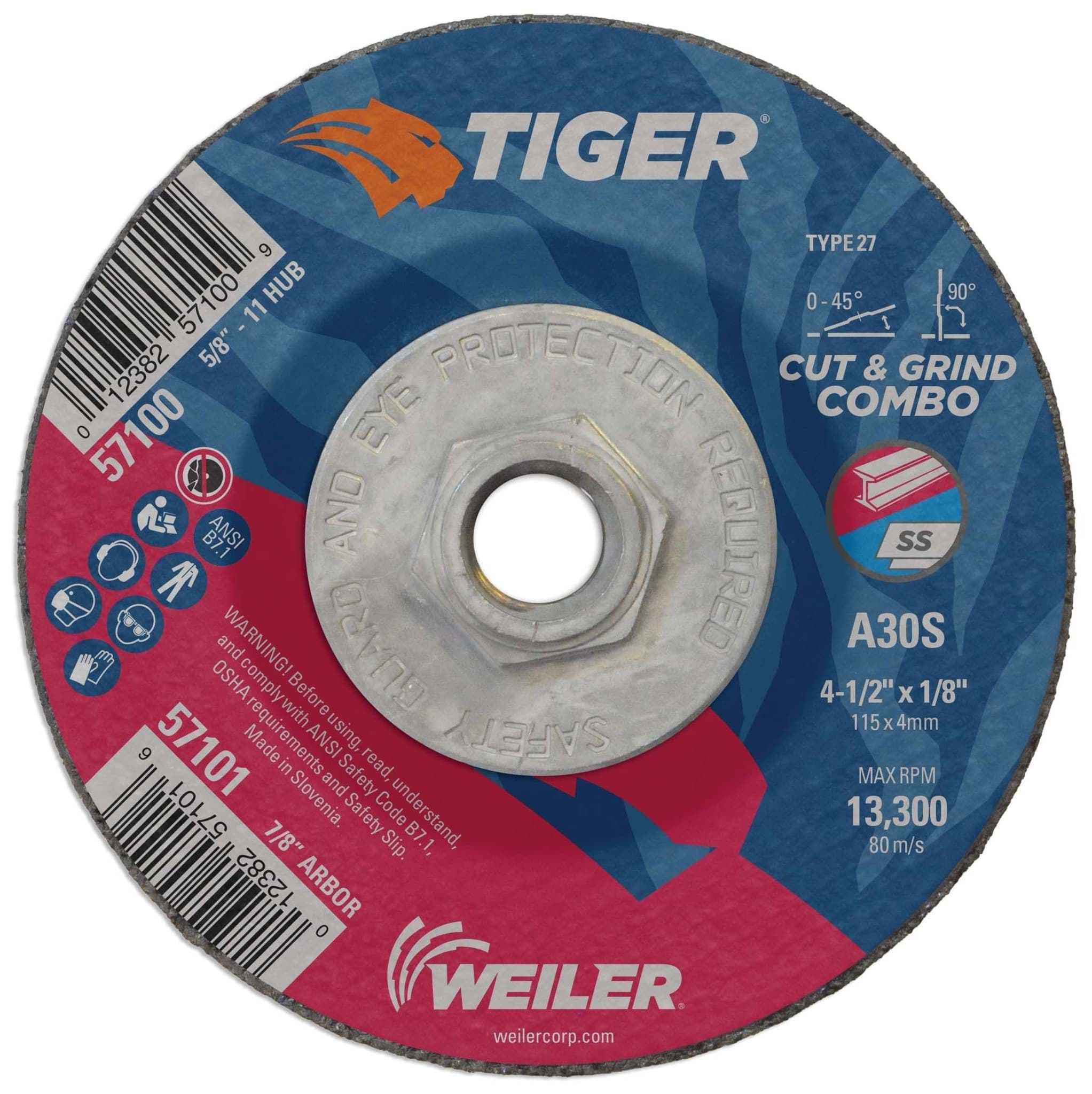 Picture of 4-1/2" x 1/8" TIGER AO Type 27 Cut/Grind Combo Wheel, A30S, 5/8"-11 Nut