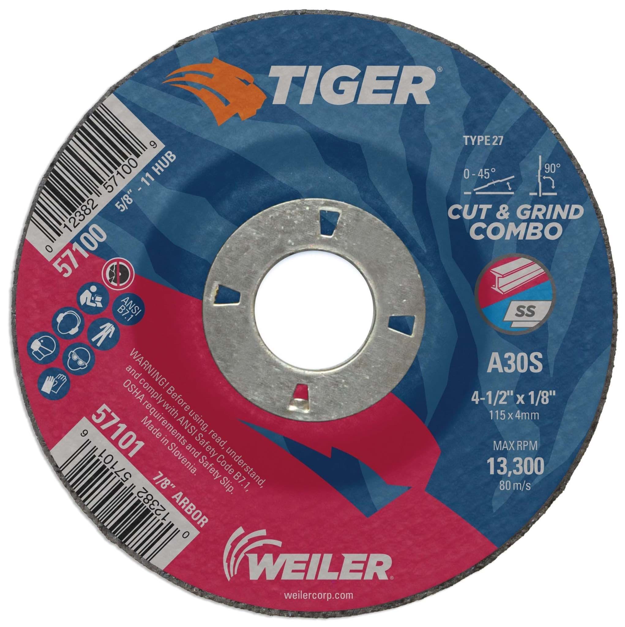 Picture of 4-1/2" x 1/8" TIGER AO Type 27 Cut/Grind Combo Wheel, A30S, 7/8" Arbor Hole