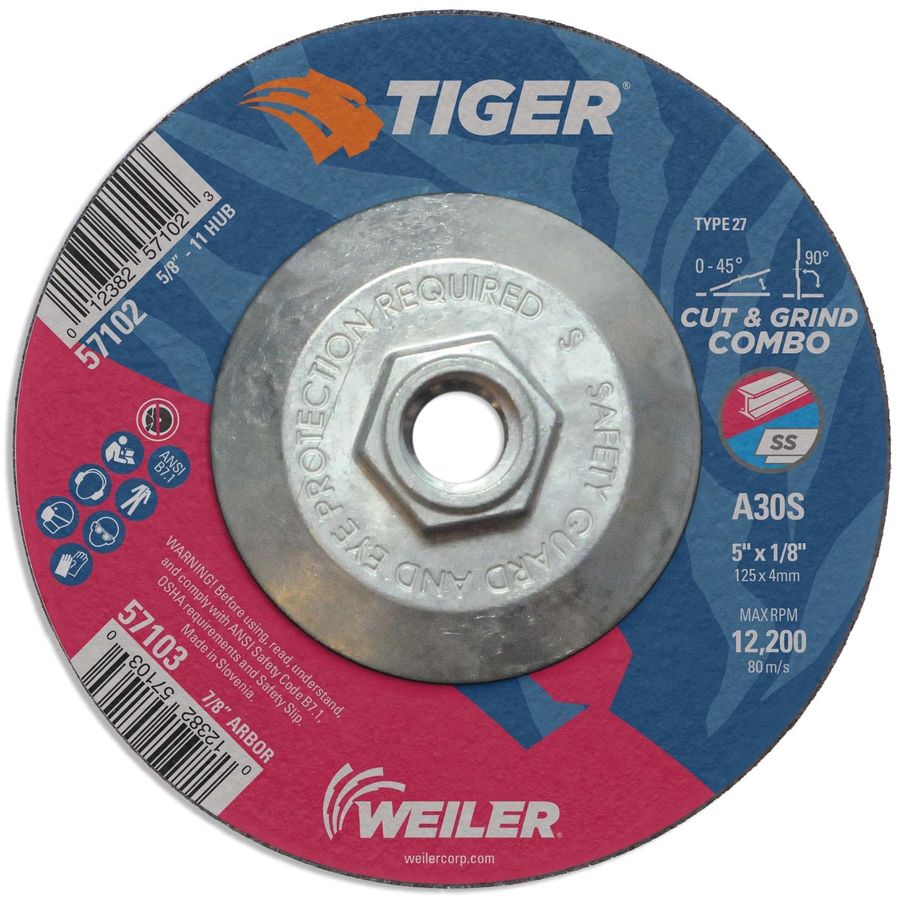 Picture of 5" x 1/8" TIGER AO Type 27 Cut/Grind Combo Wheel, A30S, 5/8"-11 Nut
