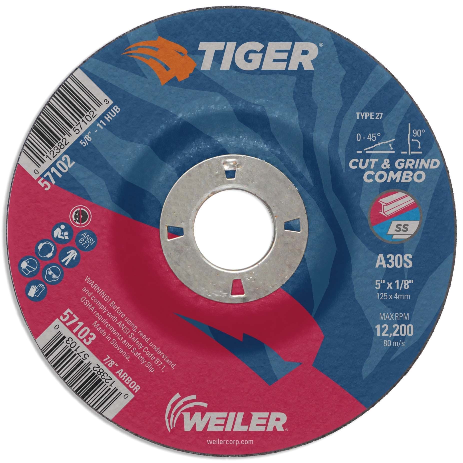 Picture of 5" x 1/8" TIGER AO Type 27 Cut/Grind Combo Wheel, A30S, 7/8" A.H