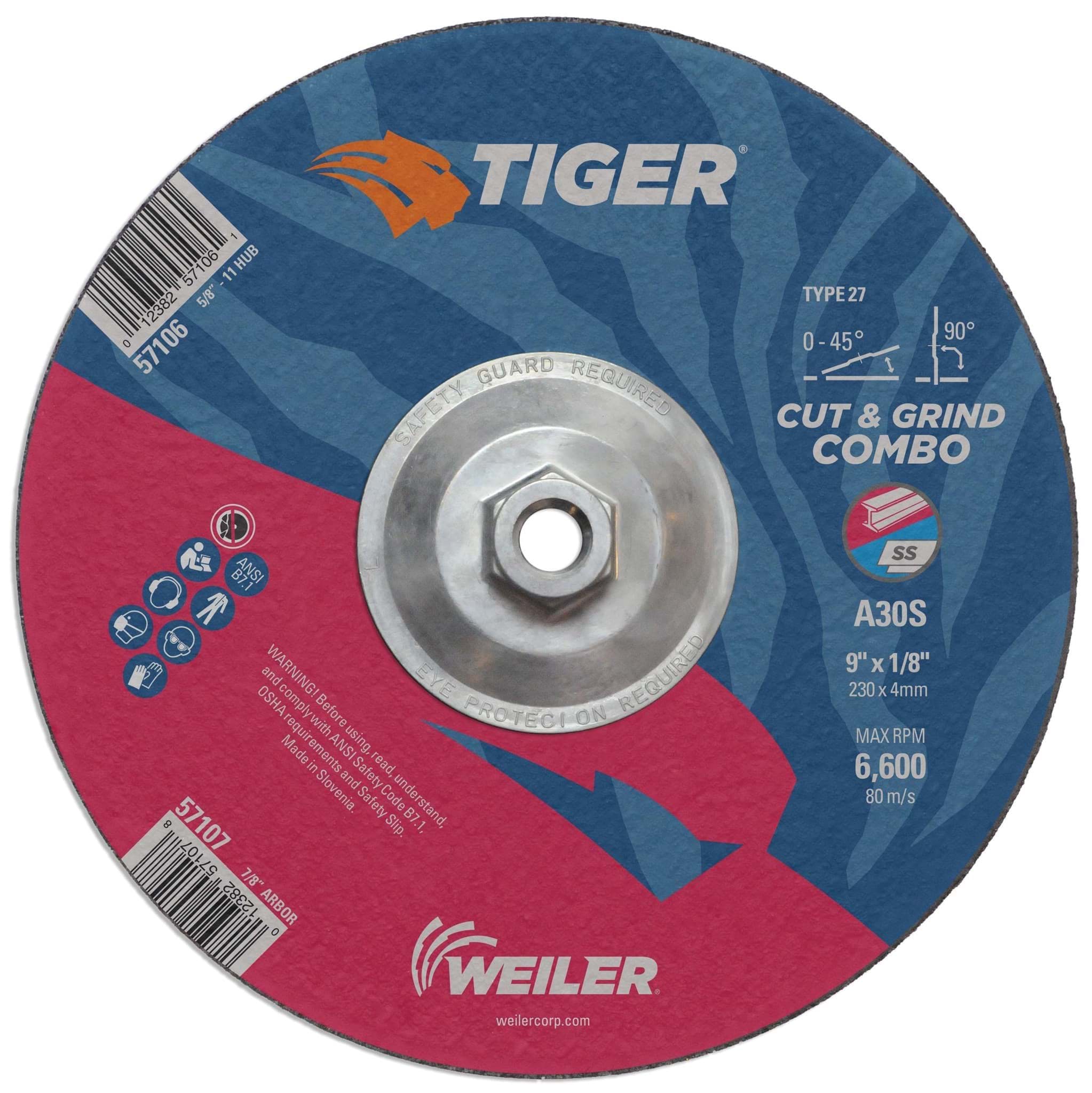 Picture of 9" x 1/8" TIGER AO Type 27 Cut/Grind Combo Wheel, A30S, 5/8"-11 Nut