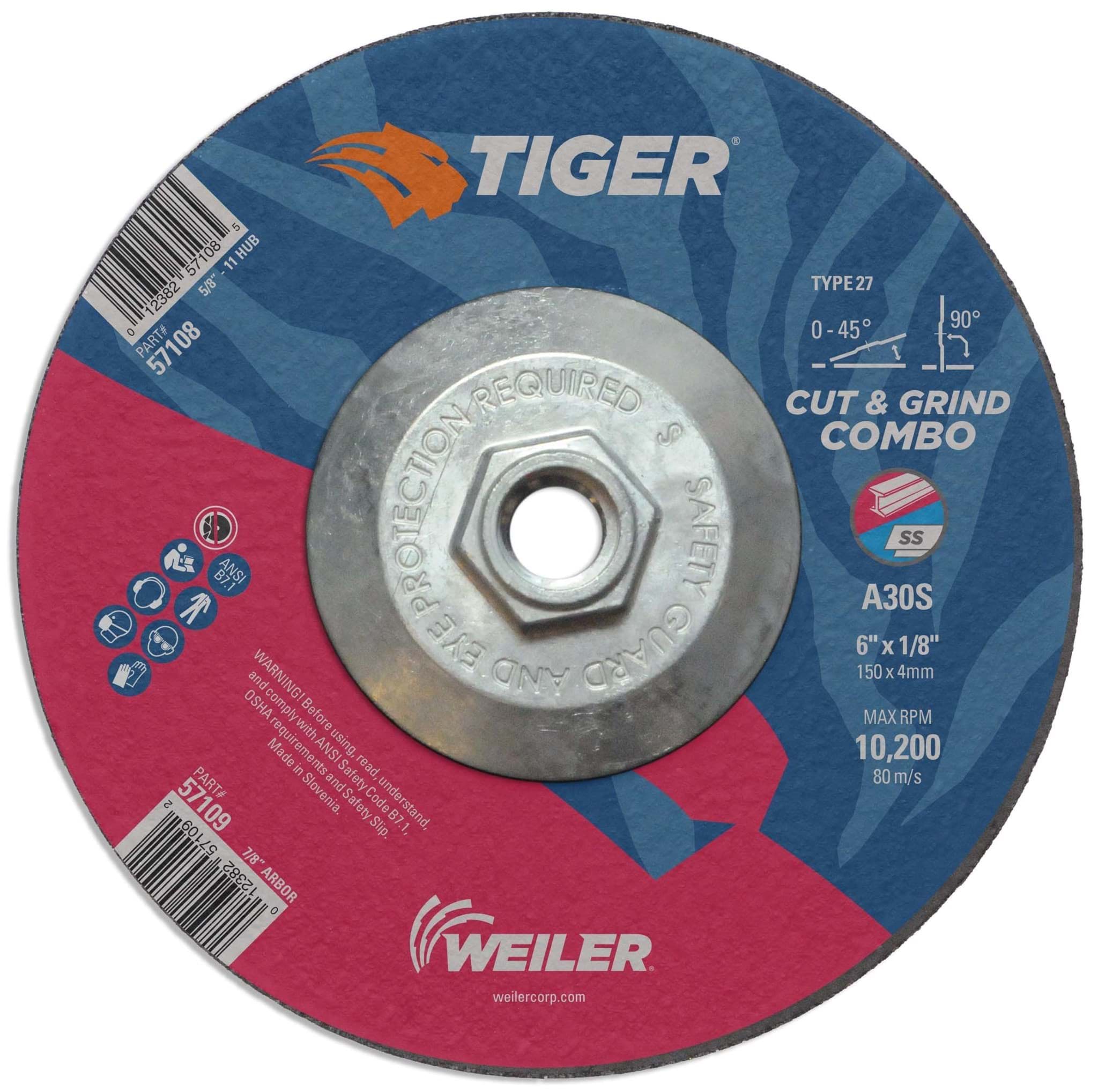 Picture of 6" x 1/8" TIGER AO Type 27 Cut/Grind Combo Wheel, A30S, 5/8"-11 Nut