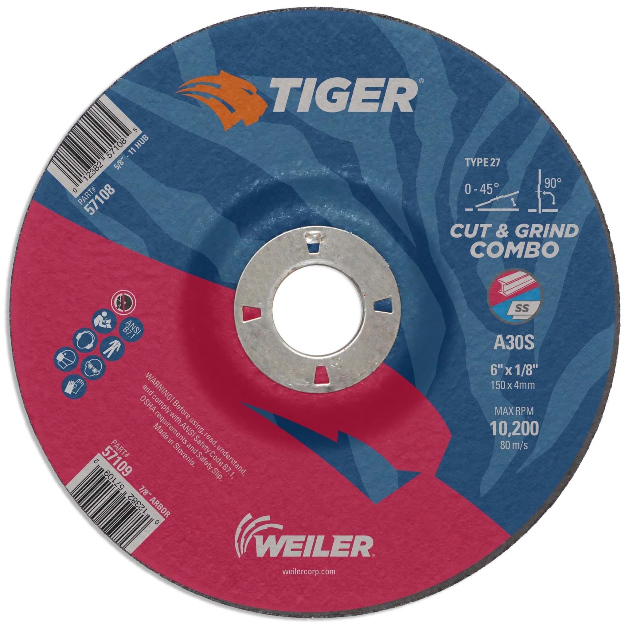 Picture of 6" x 1/8" TIGER AO Type 27 Cut/Grind Combo Wheel, A30S, 7/8" A.H
