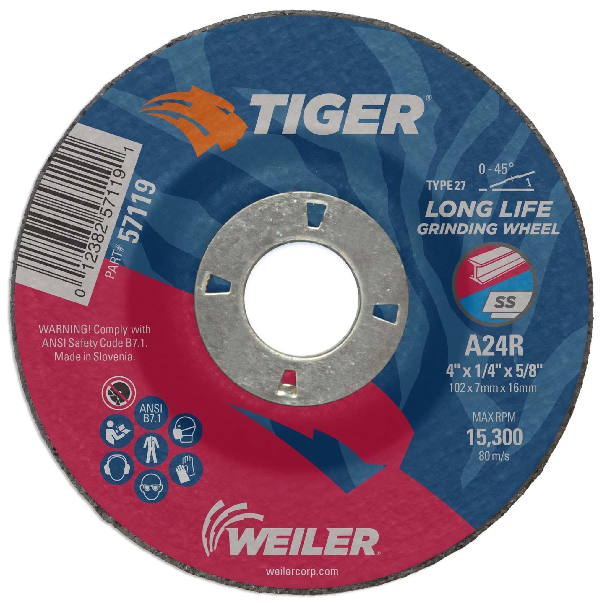 Picture of 4" x 1/4" TIGER AO Type 27 Grinding Wheel A24R 5/8 Arbor Hole