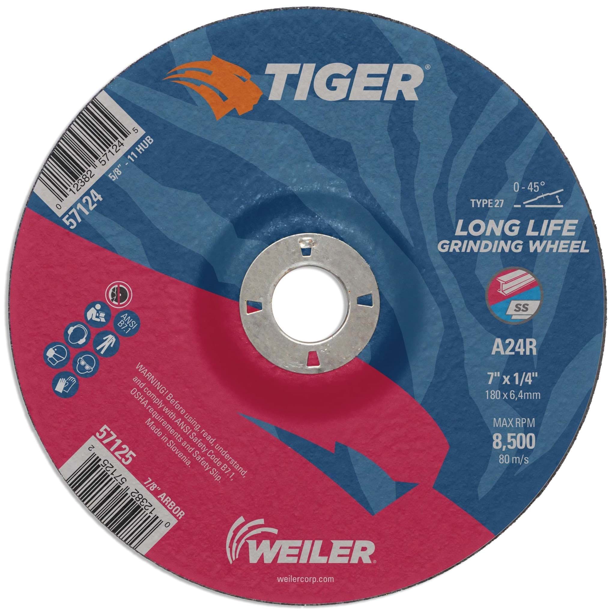 Picture of 7" x 1/4" TIGER AO Type 27 Grinding Wheel, A24R, 7/8" Arbor Hole