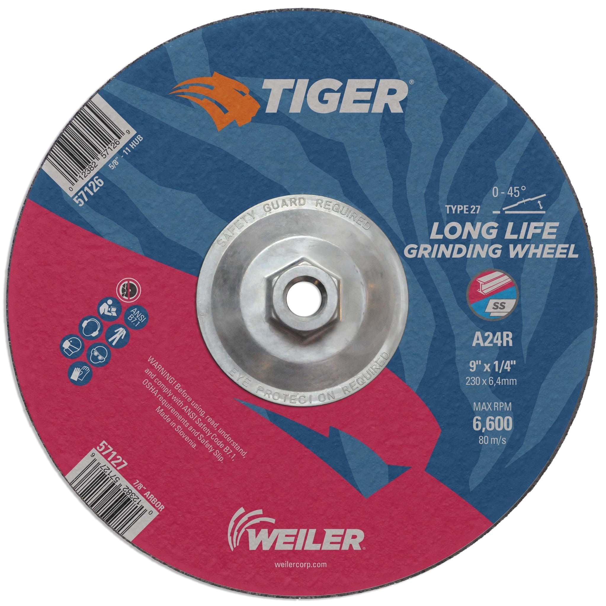 Picture of 9" x 1/4" TIGER AO Type 27 Grinding Wheel, A24R, 5/8"-11 Nut
