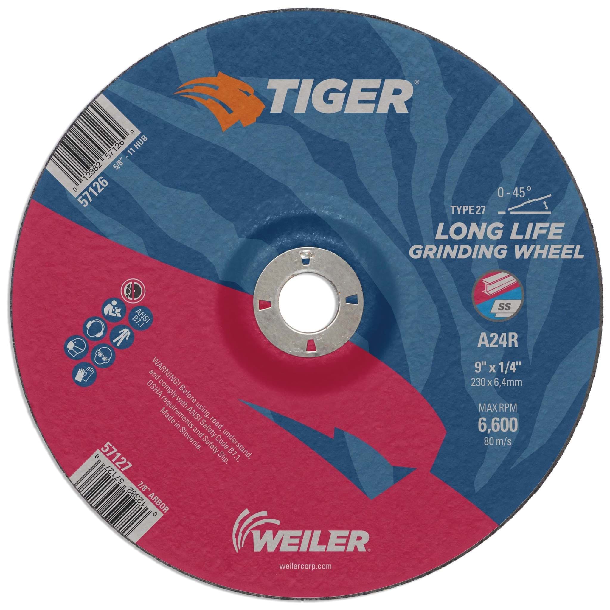 Picture of 9" x 1/4" TIGER AO Type 27 Grinding Wheel, A24R, 7/8" Arbor Hole