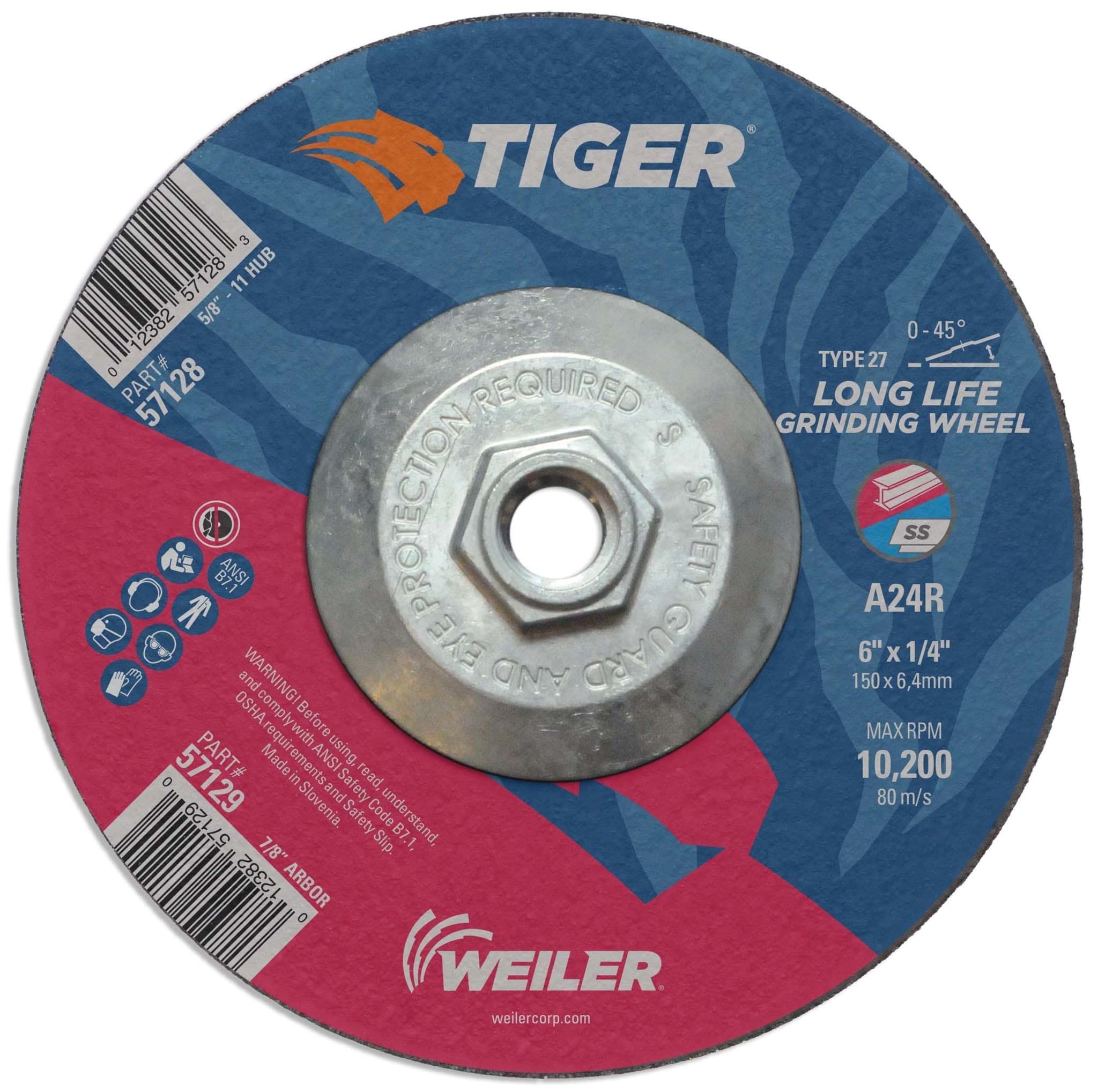 Picture of 6" x 1/4" TIGER AO Type 27 Grinding Wheel, A24R, 5/8"-11 Nut