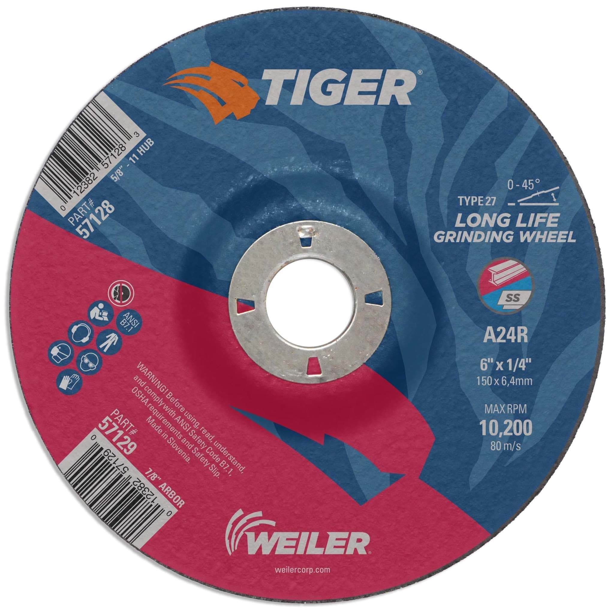 Picture of 6" x 1/4" TIGER AO Type 27 Grinding Wheel, A24R, 7/8" Arbor Hole