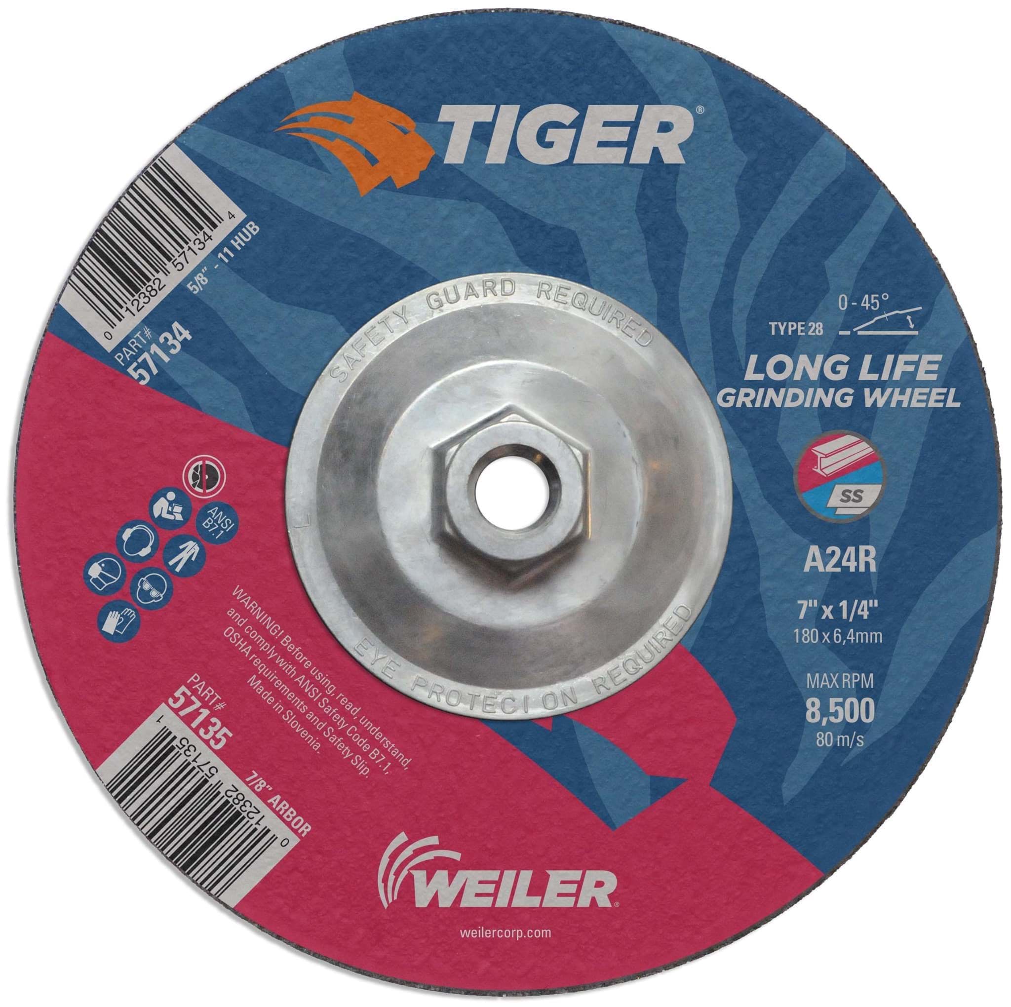 Picture of 7"x 1/4" TIGER AO Type 28 Grinding Wheel, A24R, 5/8"-11 Nut