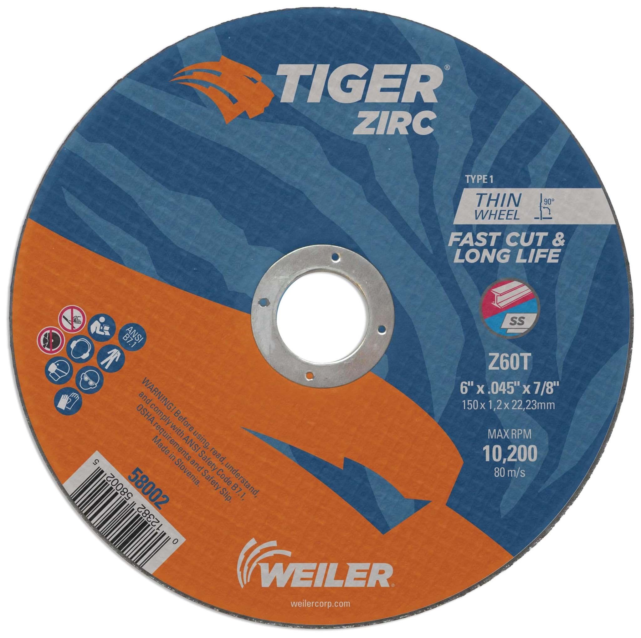 Picture of 6" x .045" TIGER ZIRC Type 1 Cutting Wheel, Z60T, 7/8" Arbor Hole