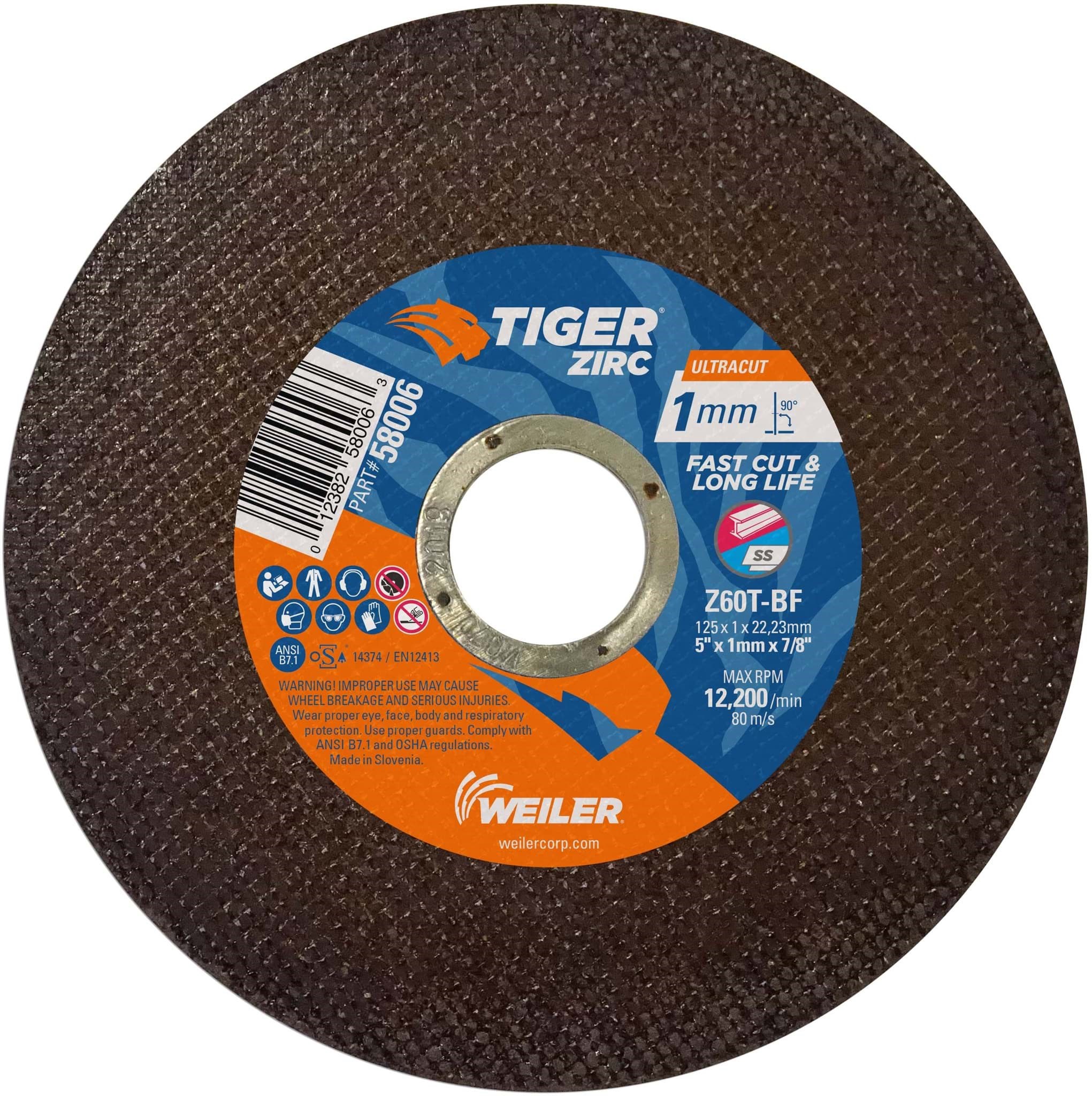 Picture of 5" x 1mm TIGER ZIRC ULTRACUT Type 1, Z60T, 7/8" Arbor Hole
