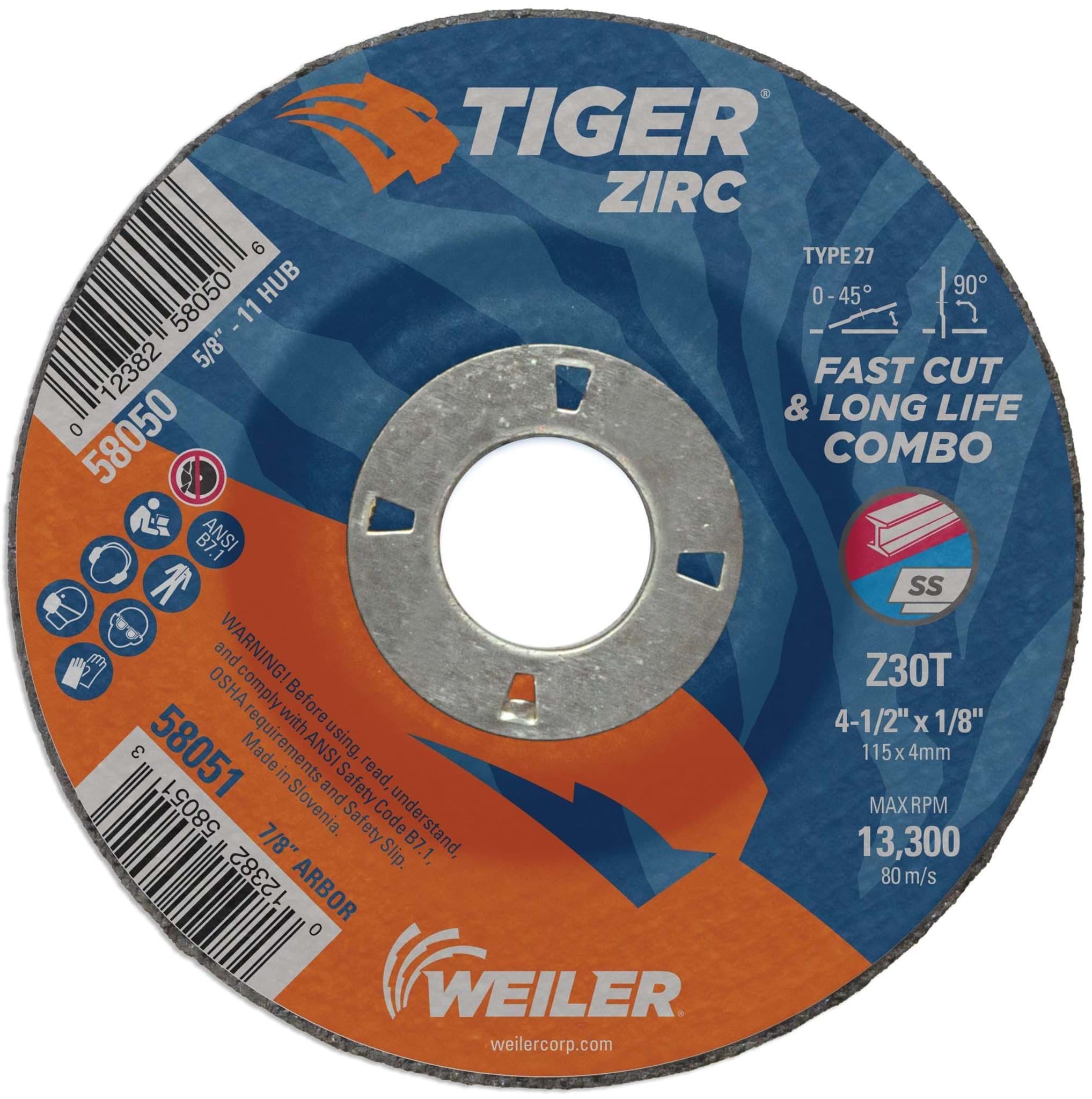 Picture of 4-1/2" x 1/8" TIGER ZIRC Type 27 Cut/Grind Combo Wheel, Z30T, 7/8" Arbor Hole