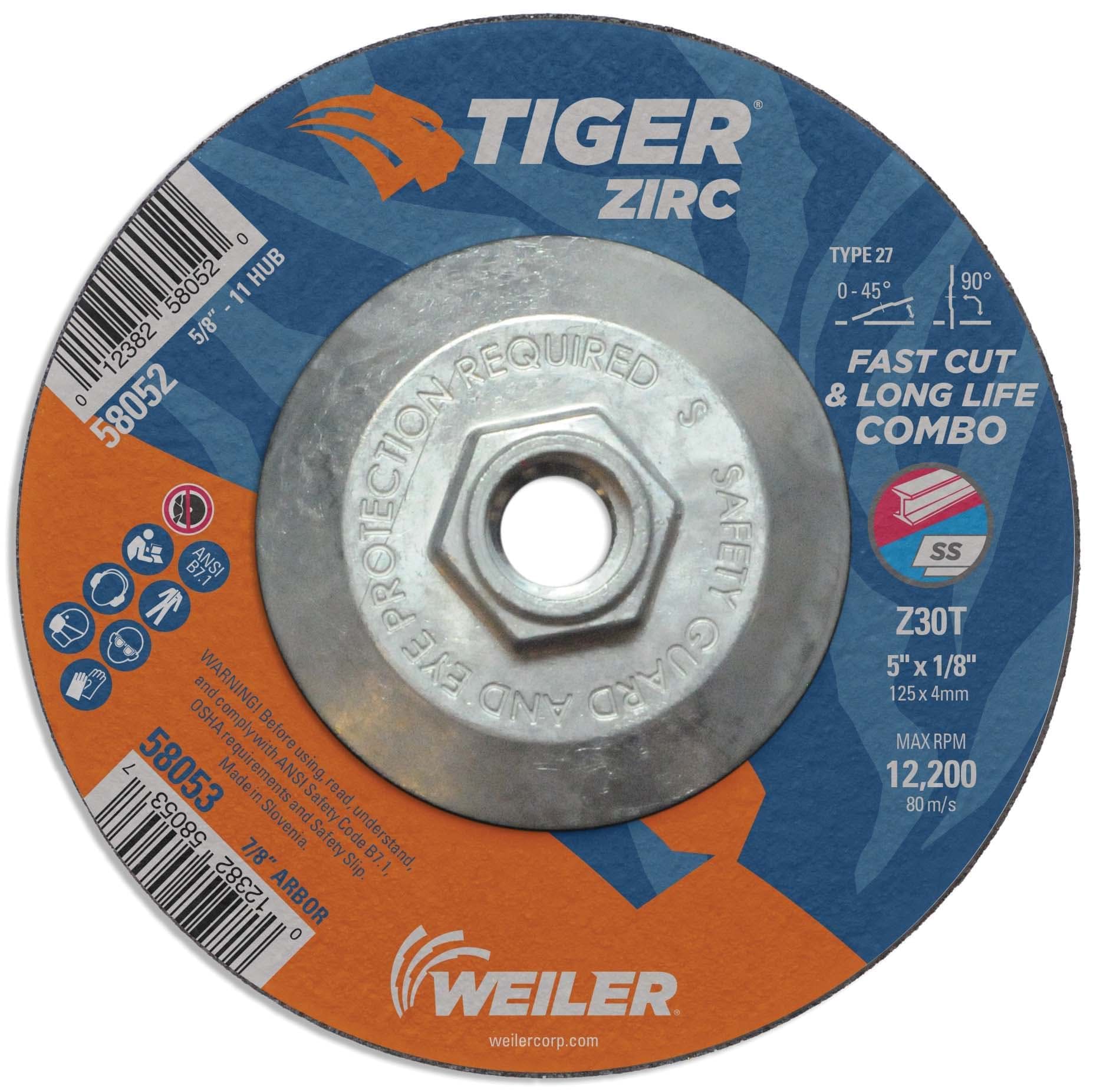 Picture of 5" x 1/8" TIGER ZIRC Type 27 Cut/Grind Combo Wheel, Z30T, 5/8"-11 Nut