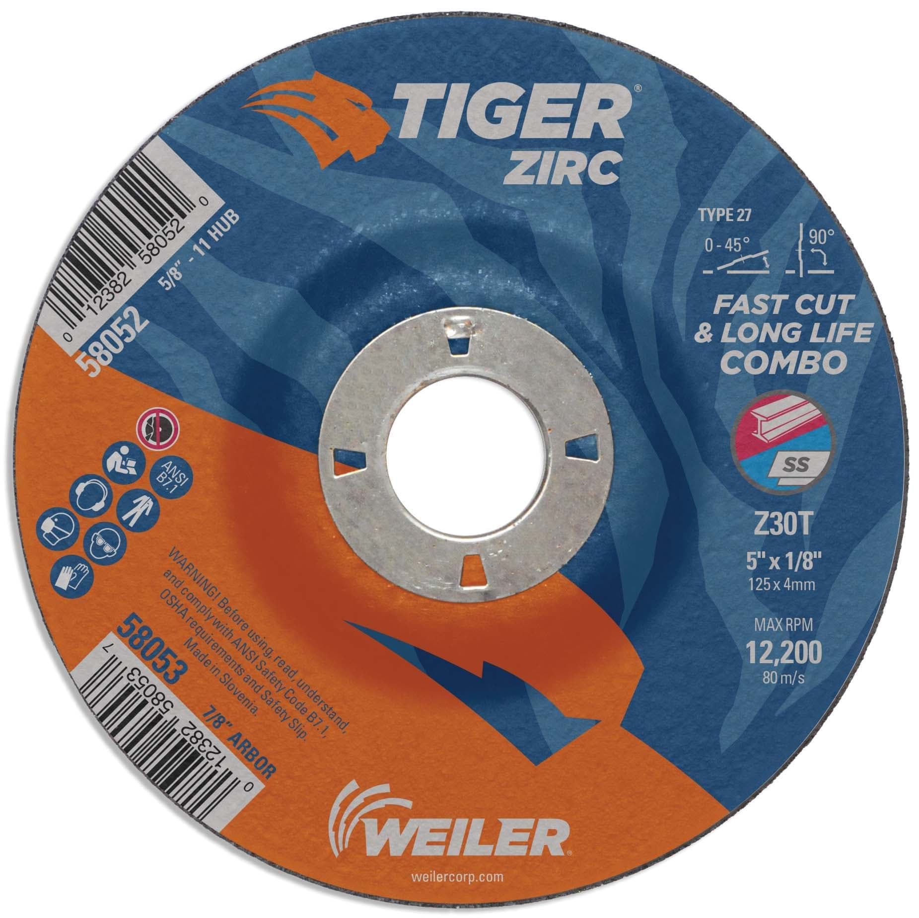 Picture of 5" x 1/8" TIGER ZIRC Type 27 Cut/Grind Combo Wheel, Z30T, 7/8" Arbor Hole