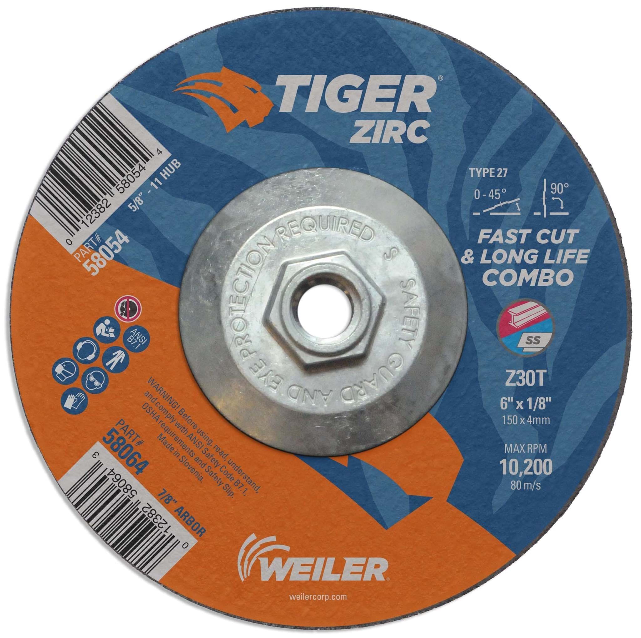 Picture of 6" x 1/8" TIGER ZIRC Type 27 Cut/Grind Combo Wheel, Z30T, 5/8"-11 Nut