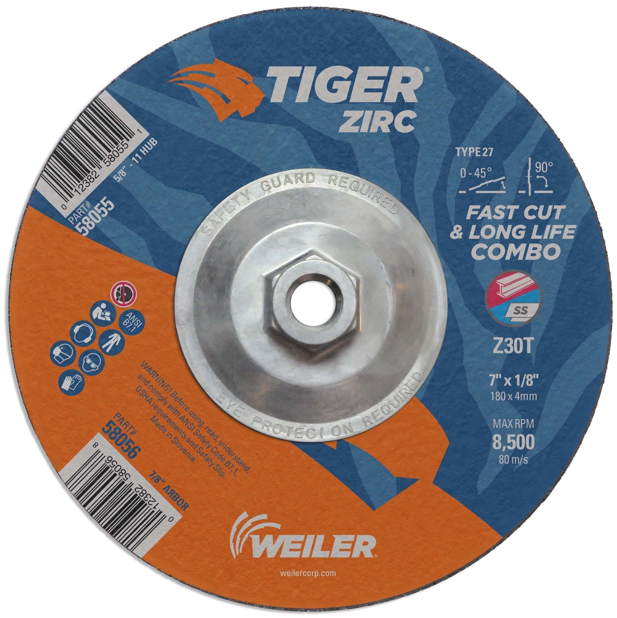 Picture of 7" x 1/8" TIGER ZIRC Type 27 Cut/Grind Combo Wheel, Z30T, 5/8"-11 Nut