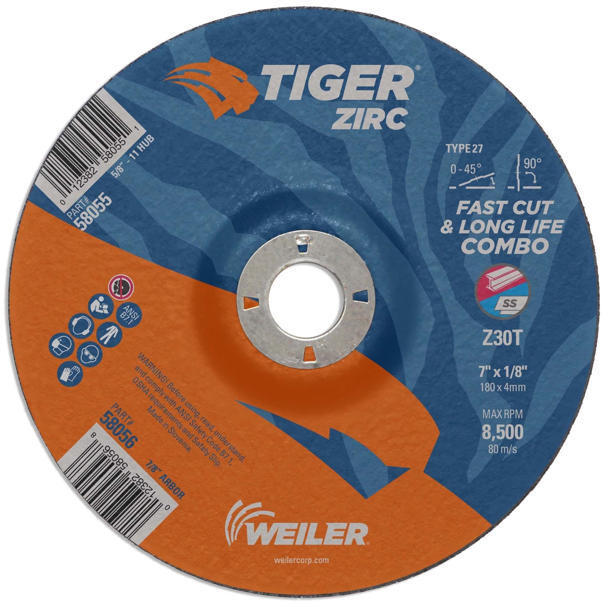 Picture of 7" x 1/8" TIGER ZIRC Type 27 Cut/Grind Combo Wheel, Z30T, 7/8" Arbor Hole