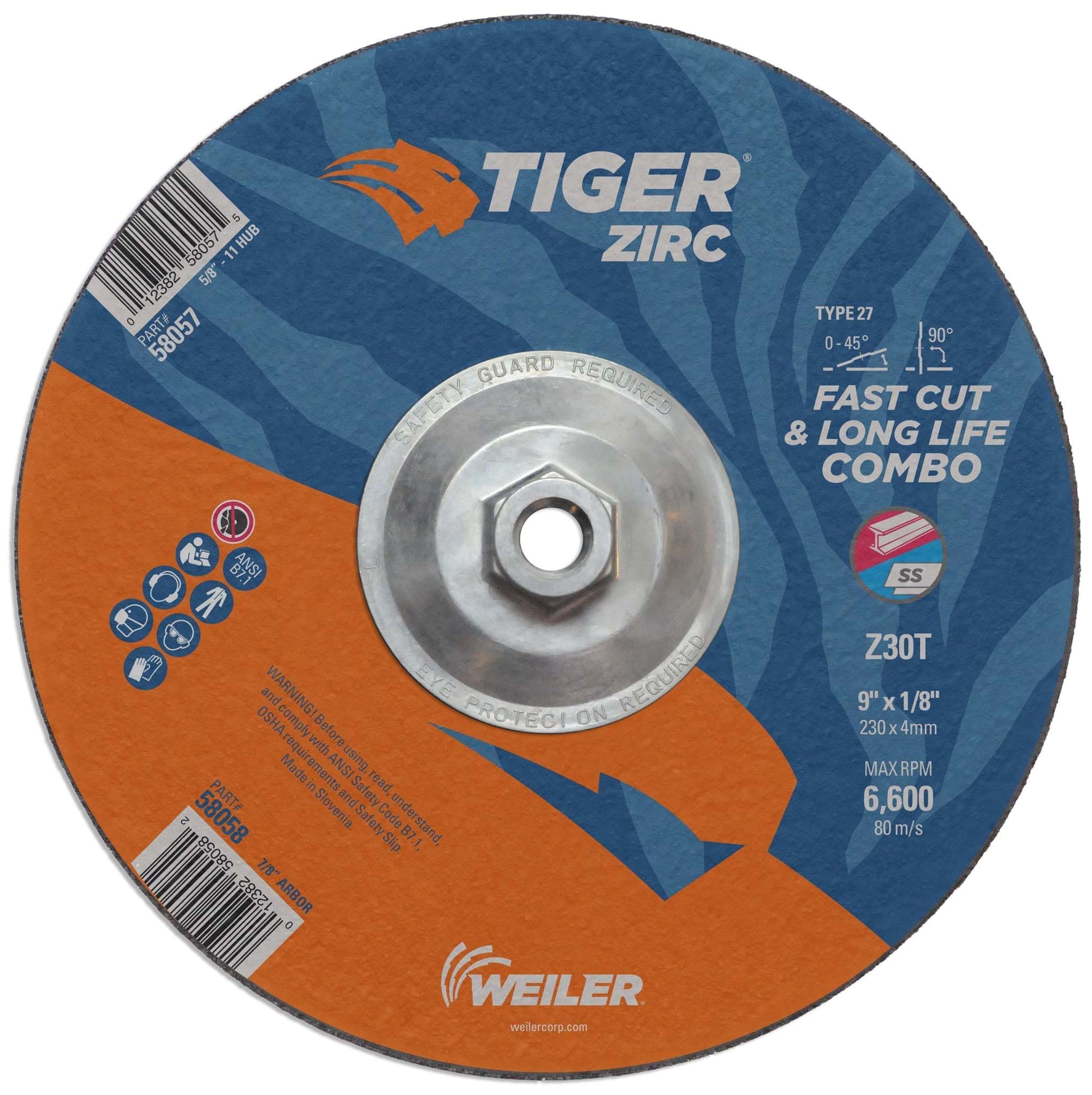 Picture of 9" x 1/8" TIGER ZIRC Type 27 Cut/Grind Combo Wheel, Z30T, 5/8"-11 Nut