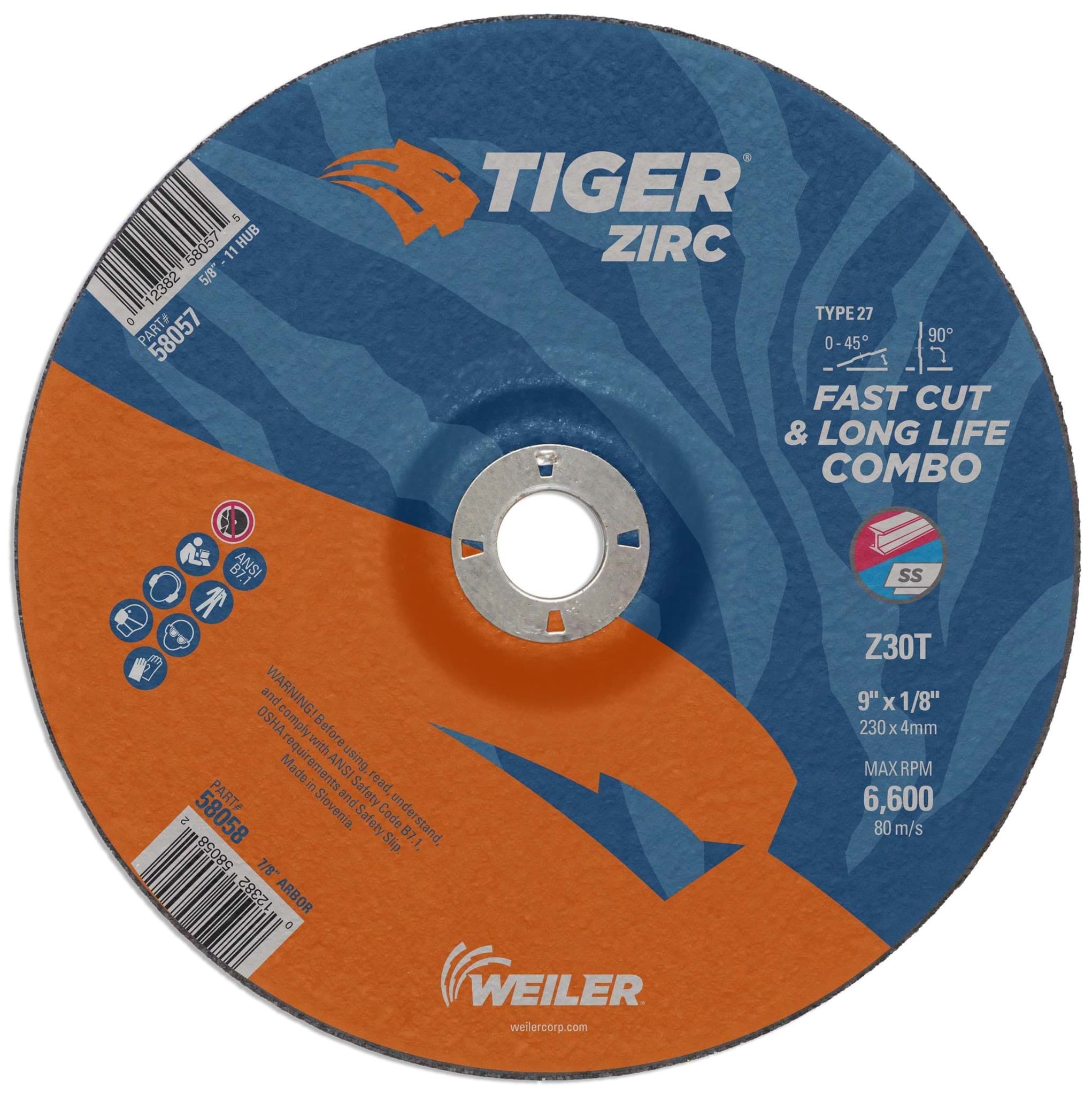 Picture of 9" x 1/8" TIGER ZIRC Type 27 Cut/Grind Combo Wheel, Z30T, 7/8" Arbor Hole