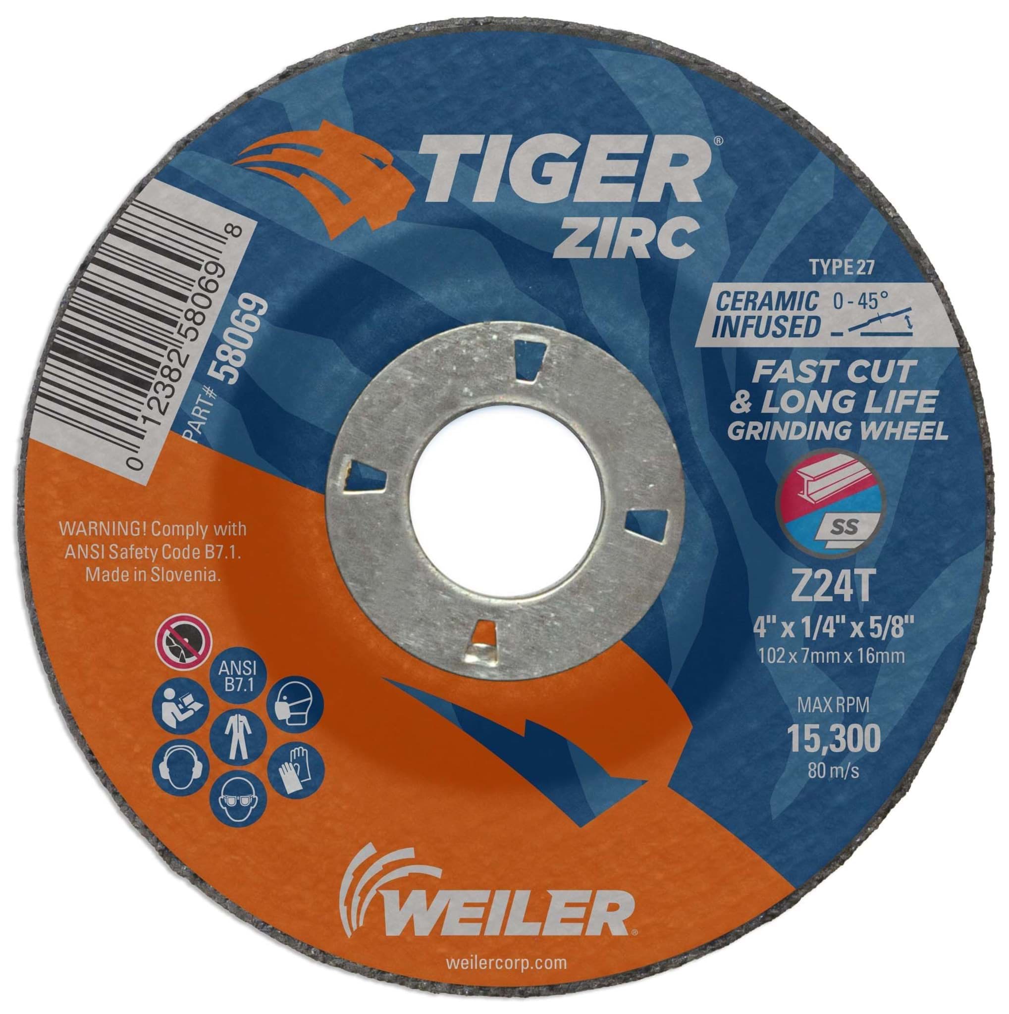 Picture of 4" x 1/4" TIGER ZIRC Type 27 Grinding Wheel Z24T 5/8 Arbor Hole