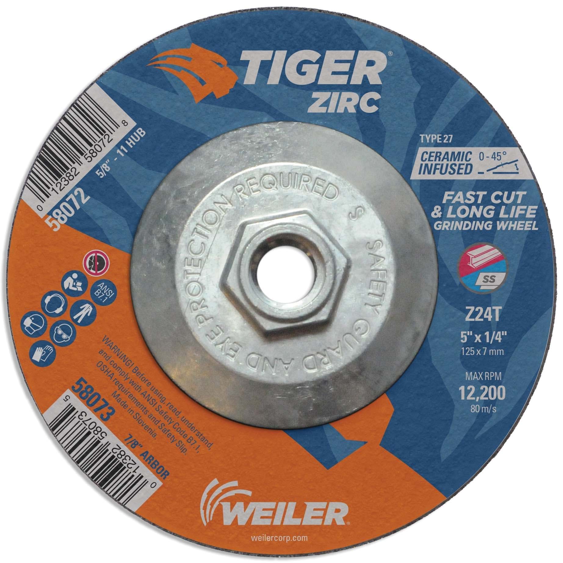 Picture of 5" x 1/4" TIGER ZIRC Type 27 Grinding Wheel, Z24T, 5/8"-11 Nut