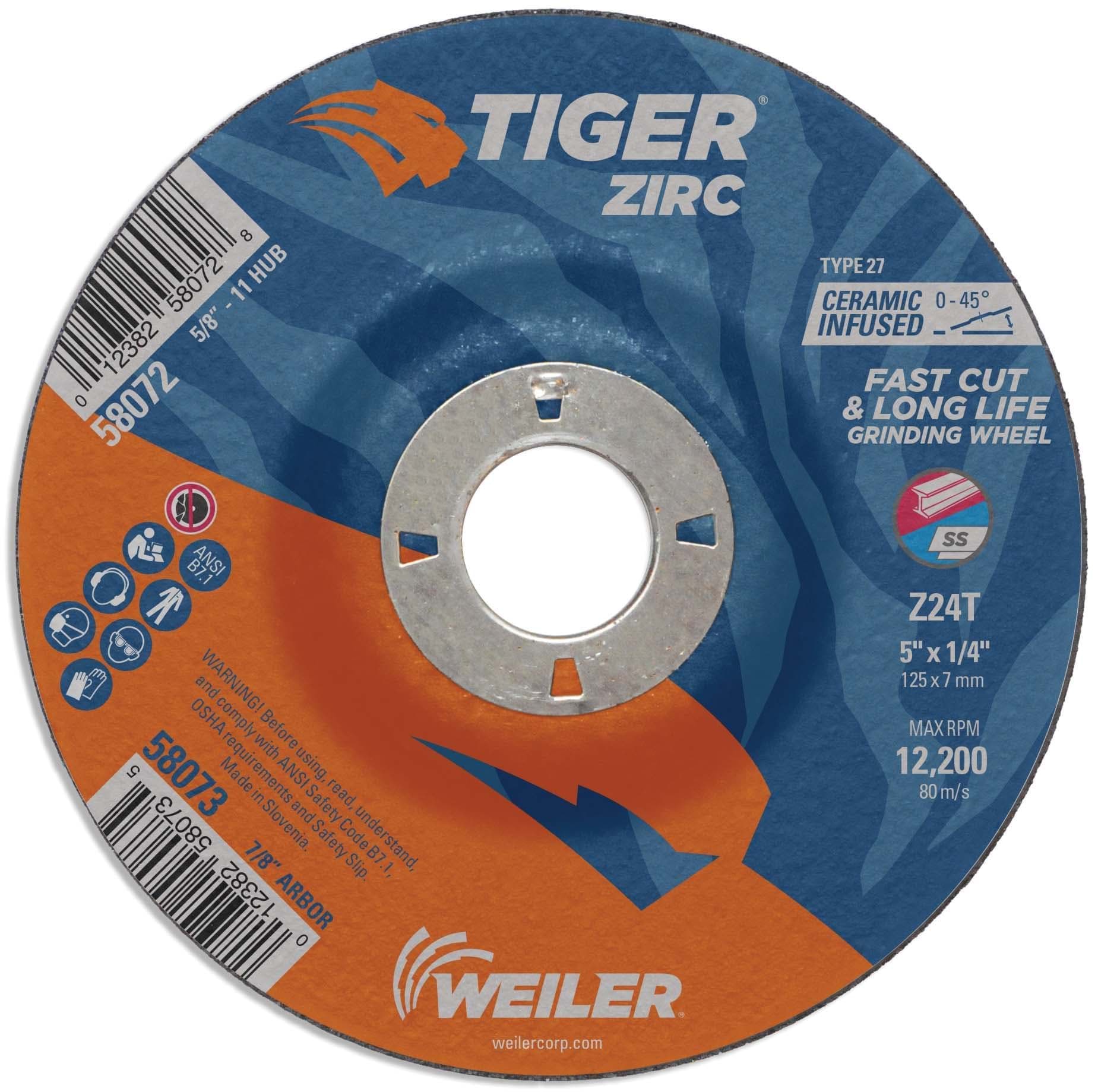 Picture of 5" x 1/4" TIGER ZIRC Type 27 Grinding Wheel, Z24T, 7/8" Arbor Hole