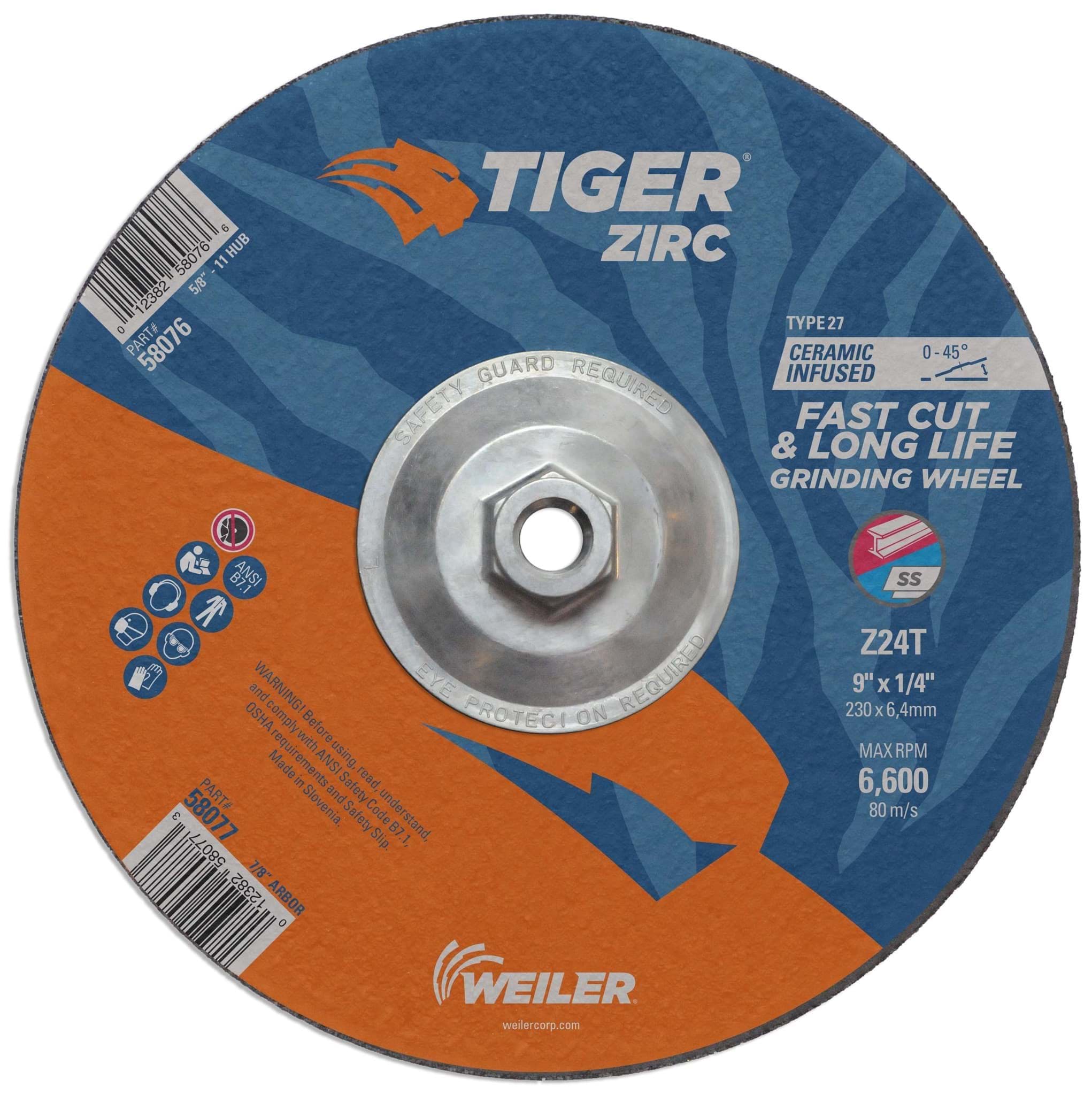 Picture of 9" x 1/4" TIGER ZIRC Type 27 Grinding Wheel, Z24T, 5/8"-11 Nut