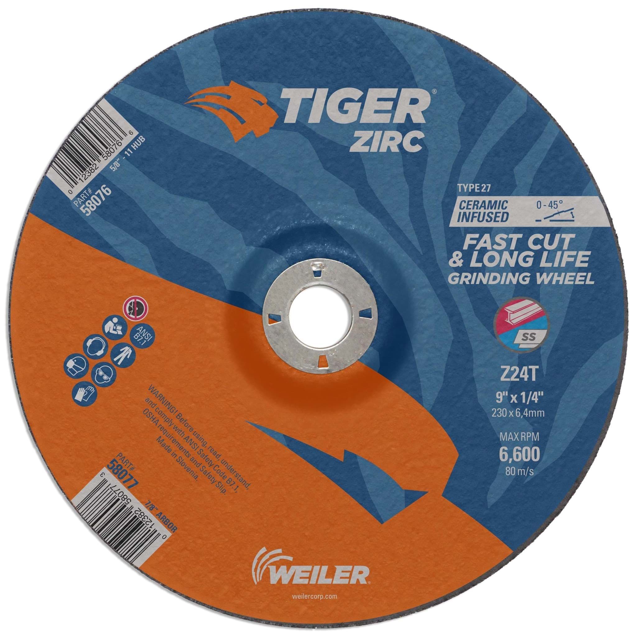 Picture of 9" x 1/4" TIGER ZIRC Type 27 Grinding Wheel, Z24T, 7/8" Arbor Hole