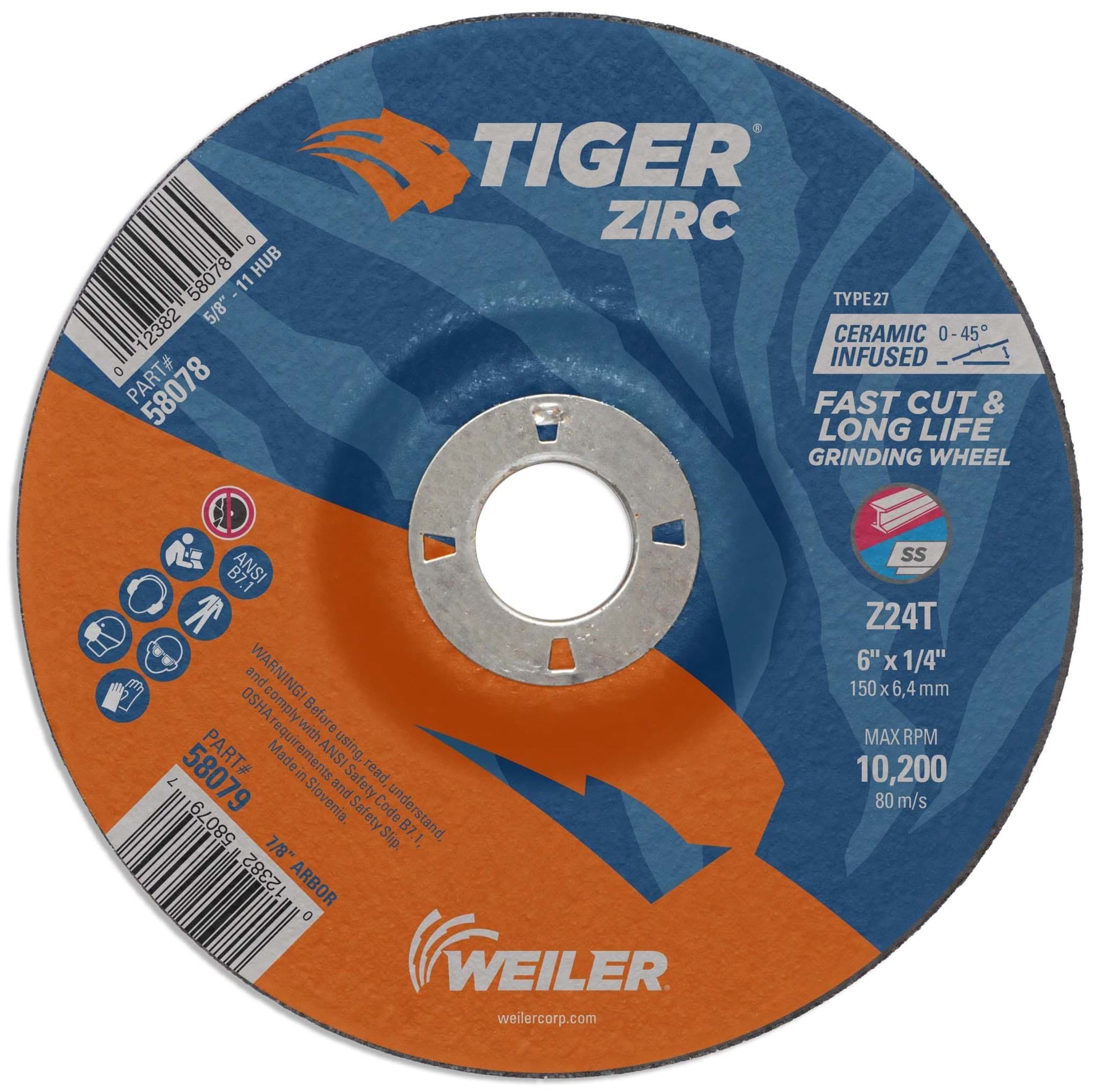 Picture of 6" x 1/4" TIGER ZIRC Type 27 Grinding Wheel, Z24T, 7/8" Arbor Hole